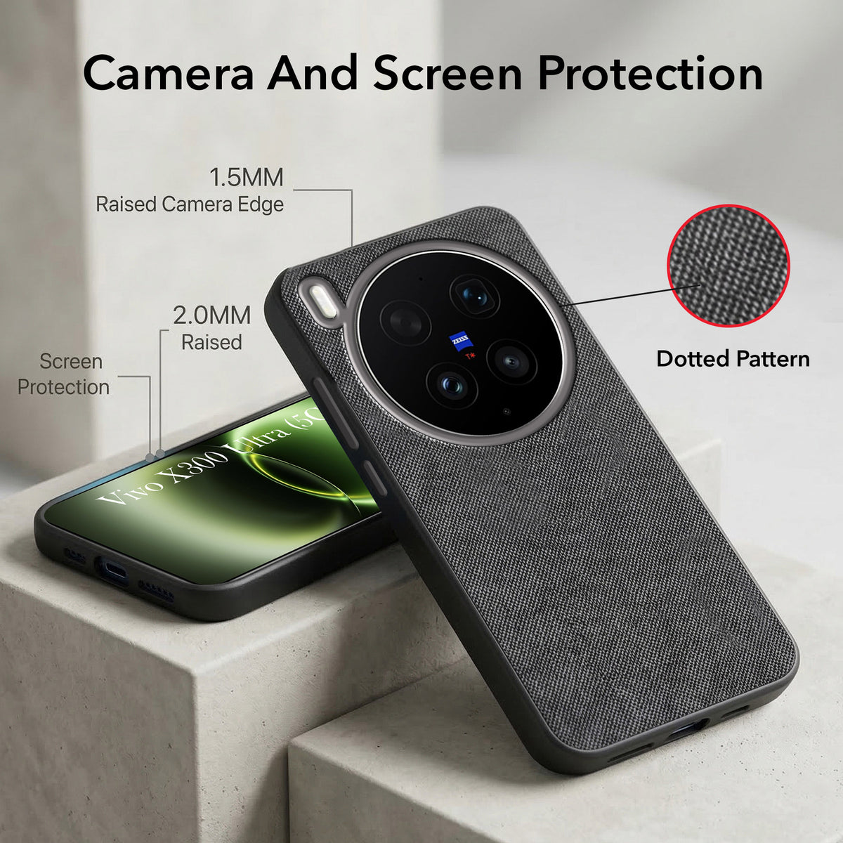 For Vivo X300 Ultra Combo with Back Cover and 9H Tempered Glass (Textured Grip Design | Micro-Fiber Cloth Inside | Oleophobic Coating Screen Glass)