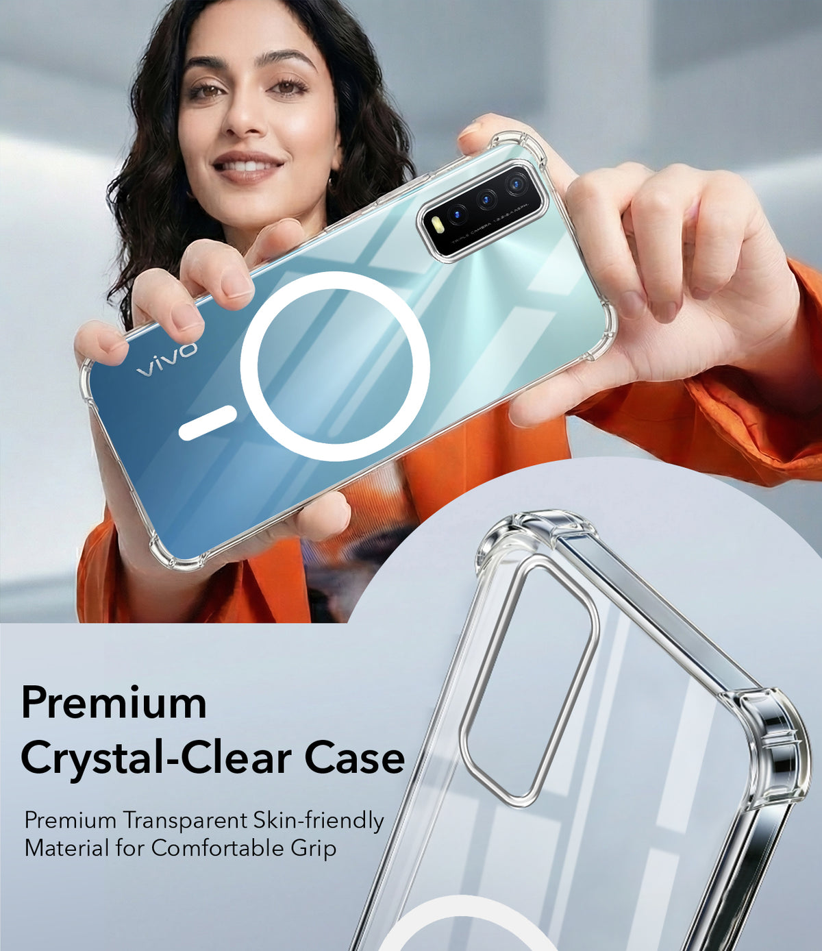 For Vivo Y20 | Y20i Back Cover Shockproof Crystal-Clear (Magsafe Wireless Support | Drop & Camera Protection | Hard Polycarbonate)