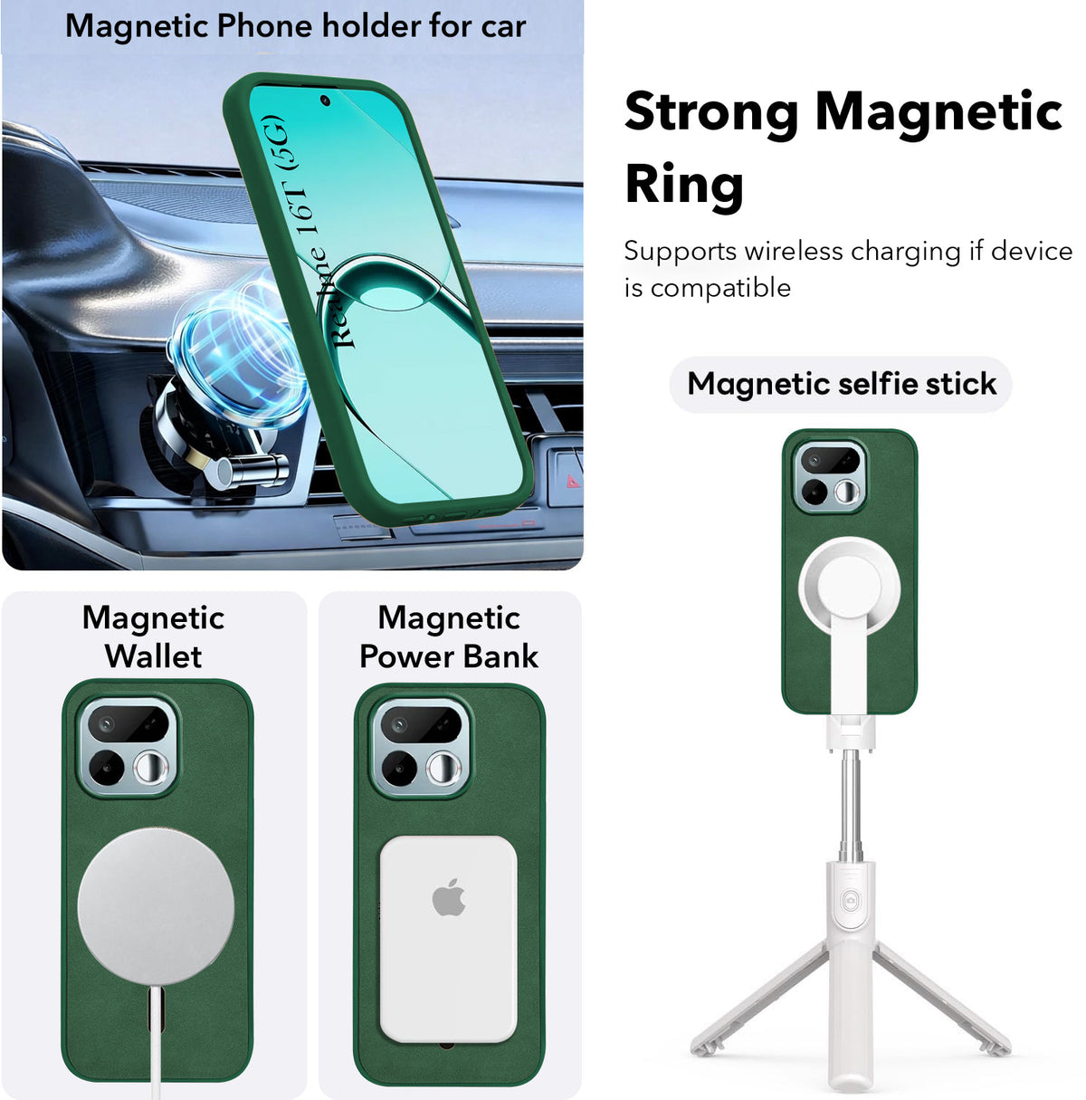 For Realme 16T 5G Back Cover Case Leather Finish (MagSafe Compatible Wireless Charging | Soft Touch | Camera Bump Protection)