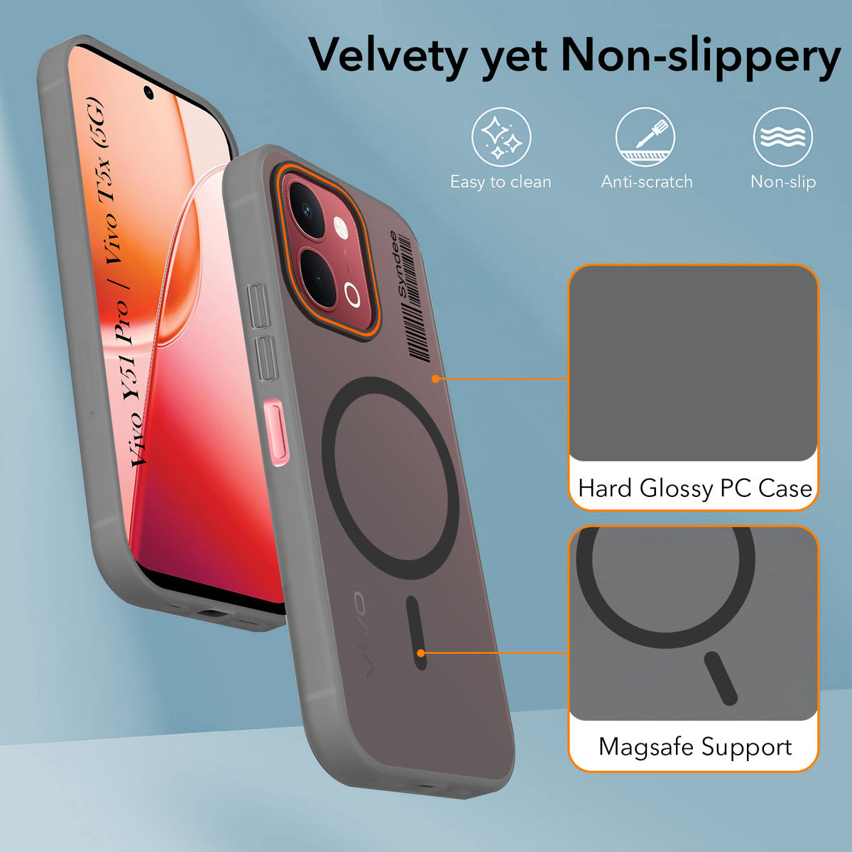 For Vivo Y51 Pro 5G | Vivo T5x Back Cover Case (Soft Touch | Camera Bump Protection | MagSafe Compatible | Matte Finish)