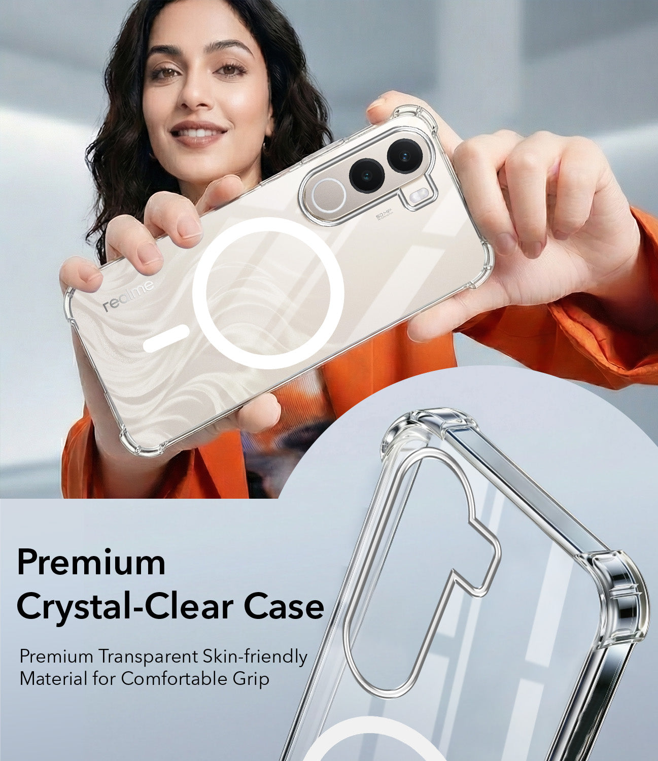 For Realme C100X Back Cover Shockproof Crystal-Clear (Magsafe Wireless Support | Drop & Camera Protection | Hard Polycarbonate)