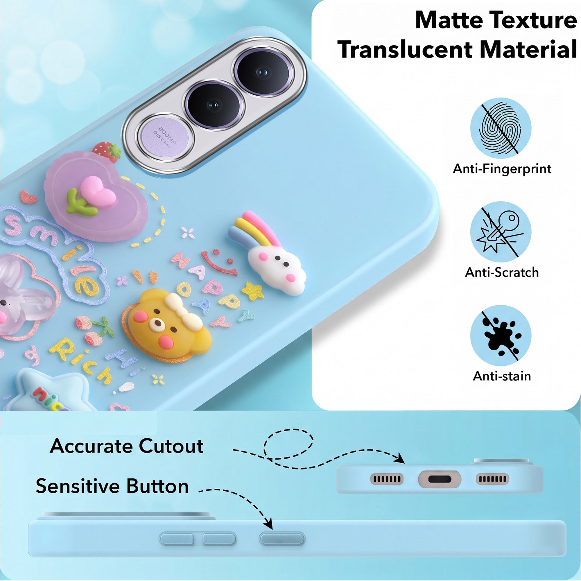 For Vivo V70 FE 5G Back Cover Case (3D Cute Cartoons | Hard Back Side Soft | Matte Premium Finish | HD Printing)