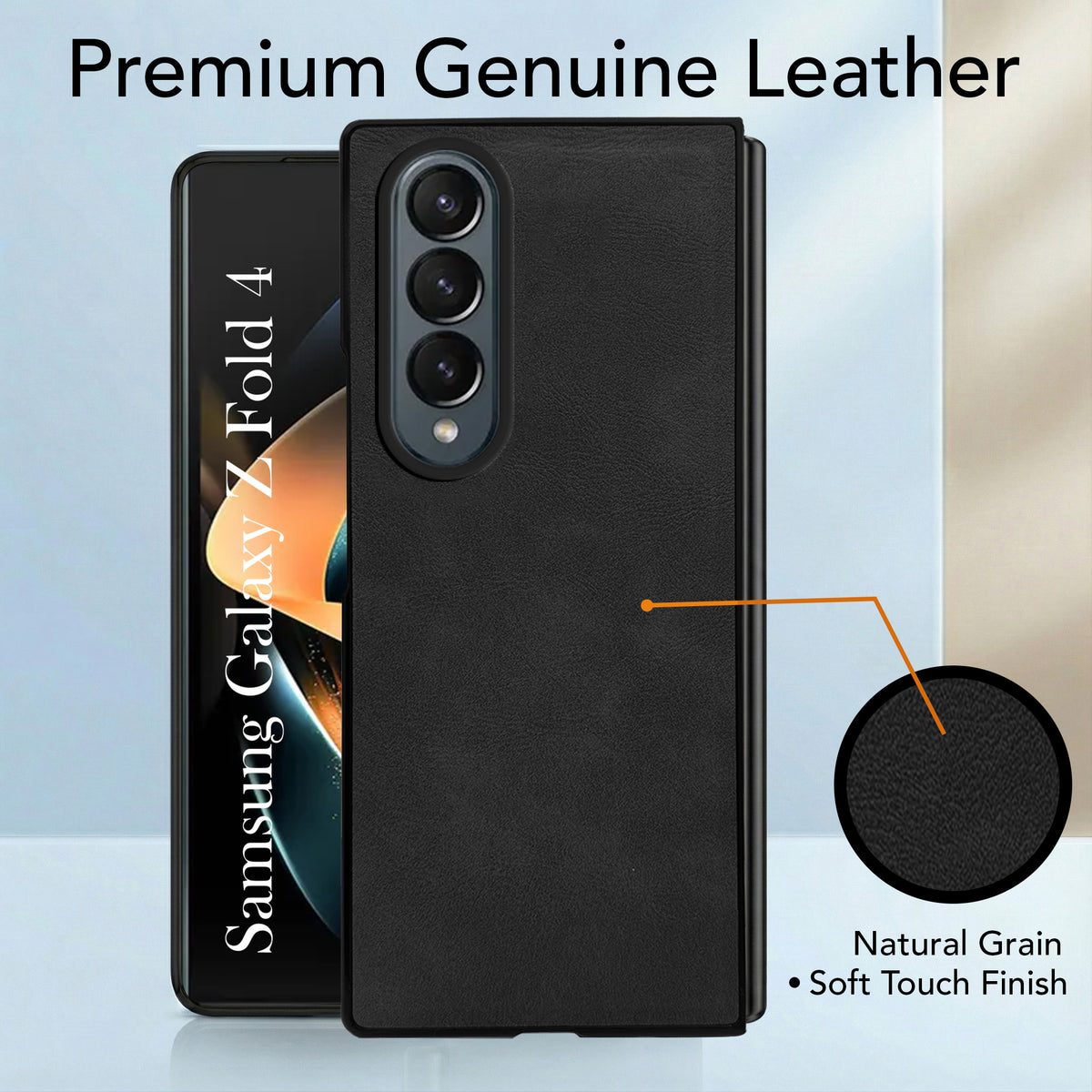 For Samsung Galaxy Z Fold 4 5G Back Case Cover Premium Genuine Leather (Integrated Front Screen Protector | Inside Microfiber Cloth)