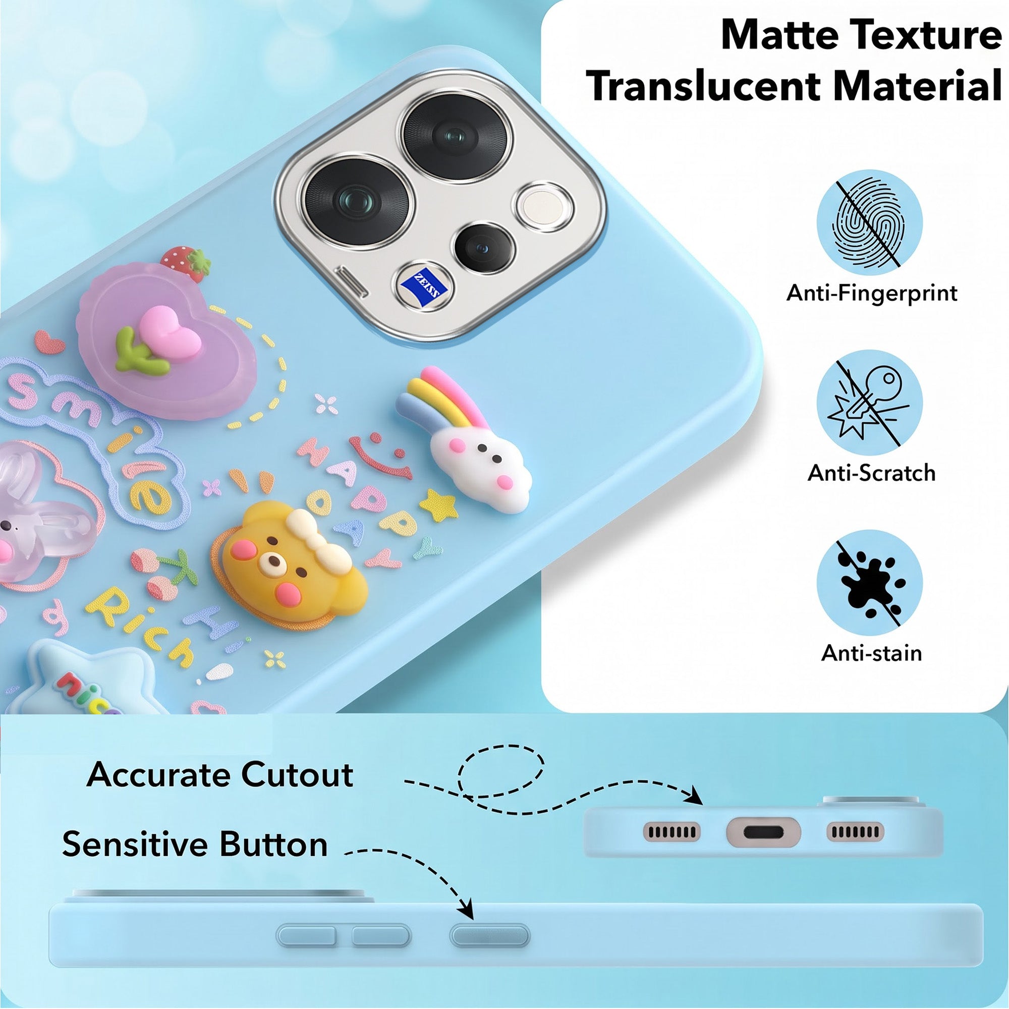 For Vivo V70 | Vivo V70 Elite 5G Back Cover Case (3D Cute Cartoons | Hard Back Side Soft | Matte Premium Finish | HD Printing)