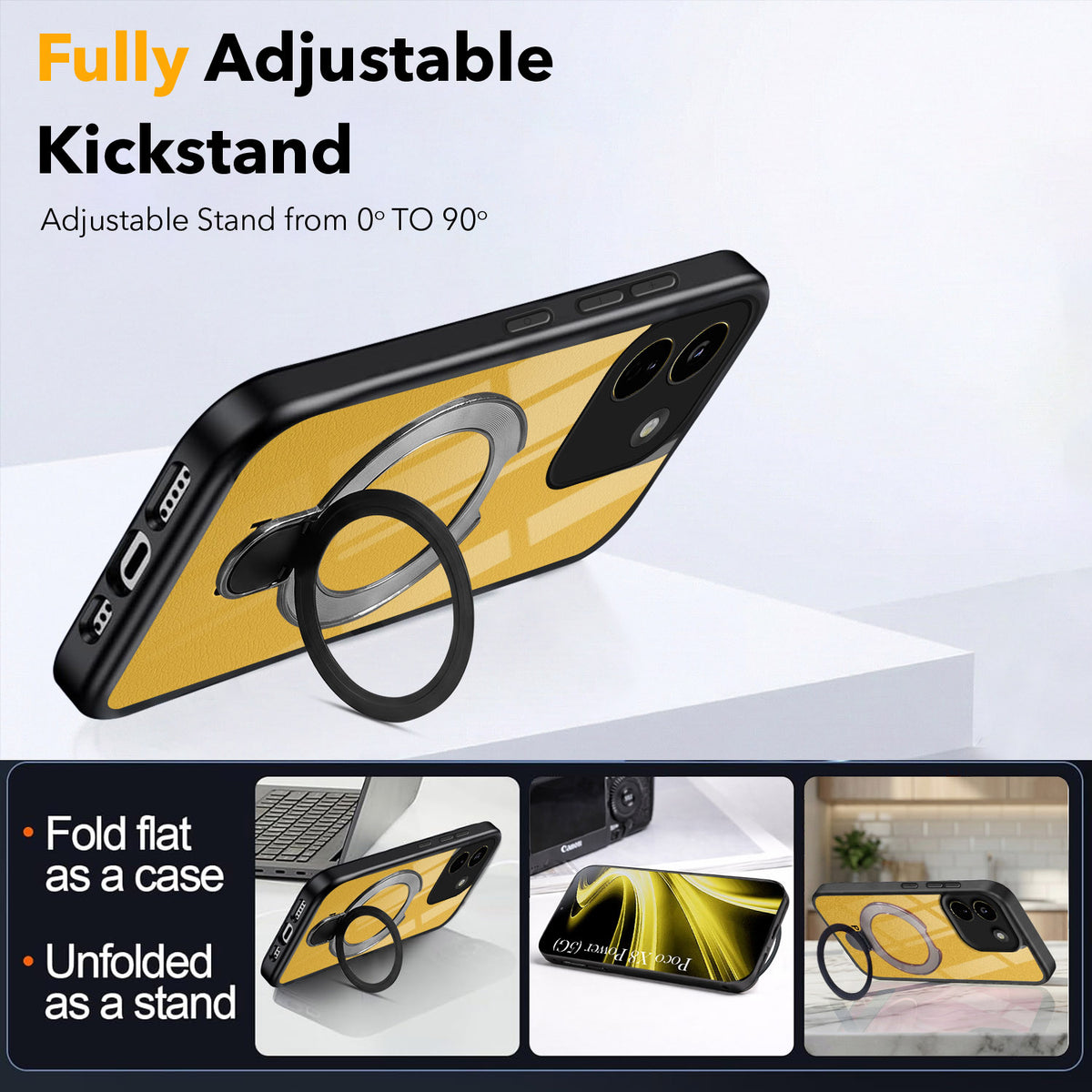 For Poco X8 Power Back Cover Case (Kick Stand Ring Holder | Life time Anti Yellow | Camera Protection)
