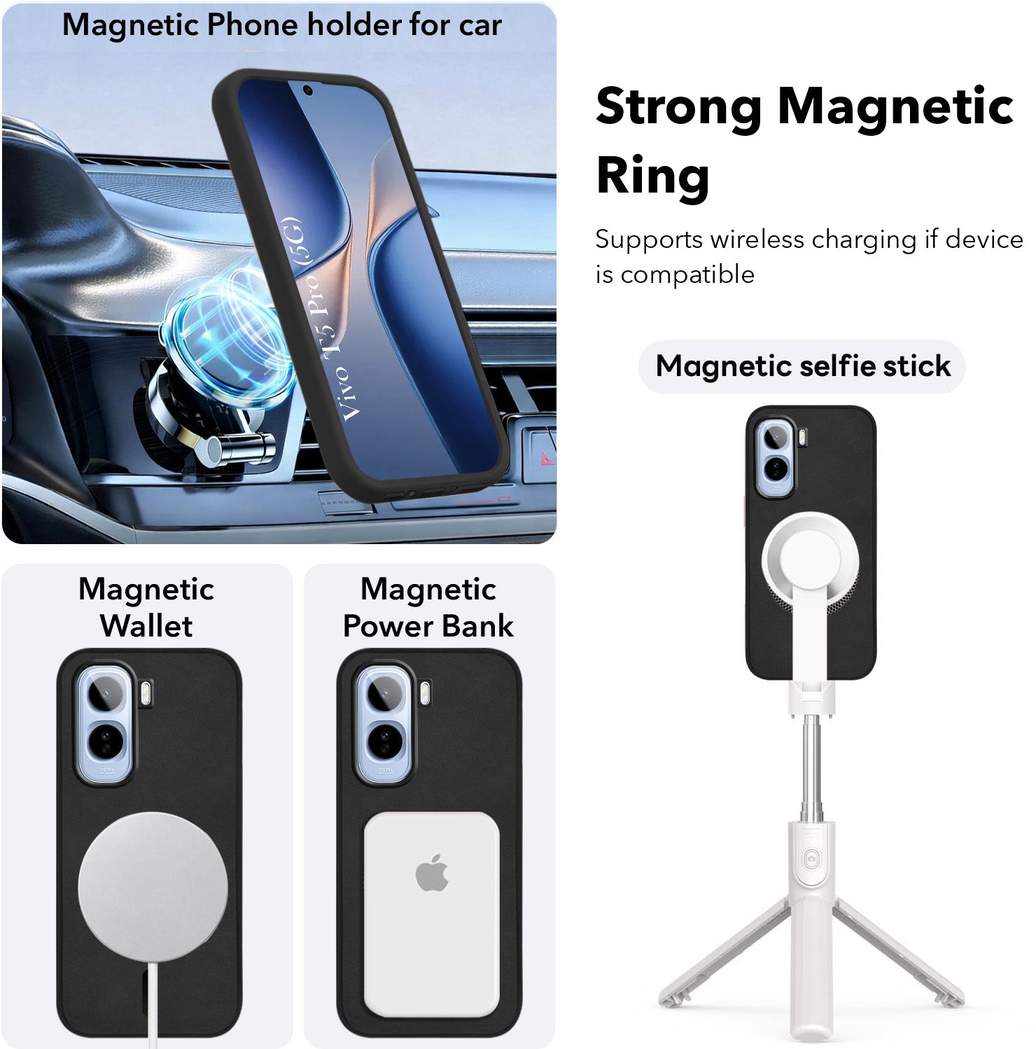 For Vivo T5 Pro 5G Back Cover Case Leather Finish (MagSafe Compatible Wireless Charging | Soft Touch | Camera Bump Protection)