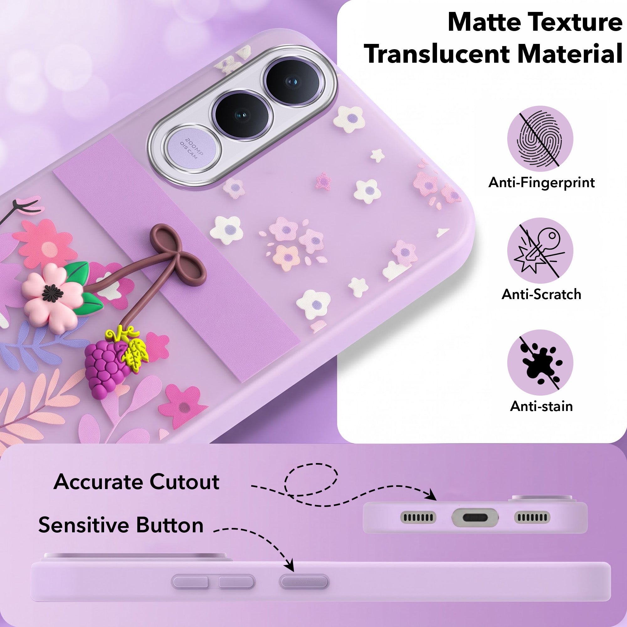 For Vivo V70 FE 5G Back Cover Case (3D Cute Cartoons | Hard Back Side Soft | Matte Premium Finish | HD Printing)