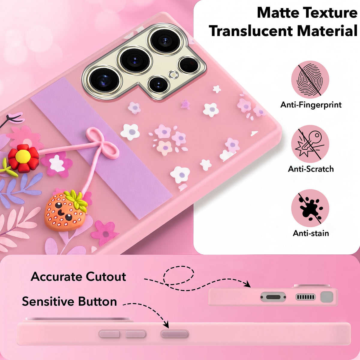 For Samsung Galaxy S24 Ultra Back Cover Case (3D Cute Cartoons | Hard Back Side Soft | Matte Premium Finish | HD Printing)