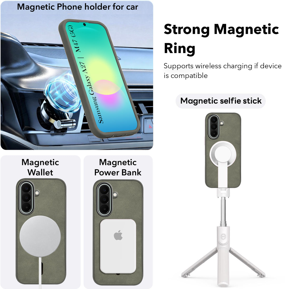For Samsung Galaxy A27 5G | Galaxy M47 5G Back Cover Case Leather Finish (MagSafe Compatible Wireless Charging | Soft Touch | Camera Bump Protection)