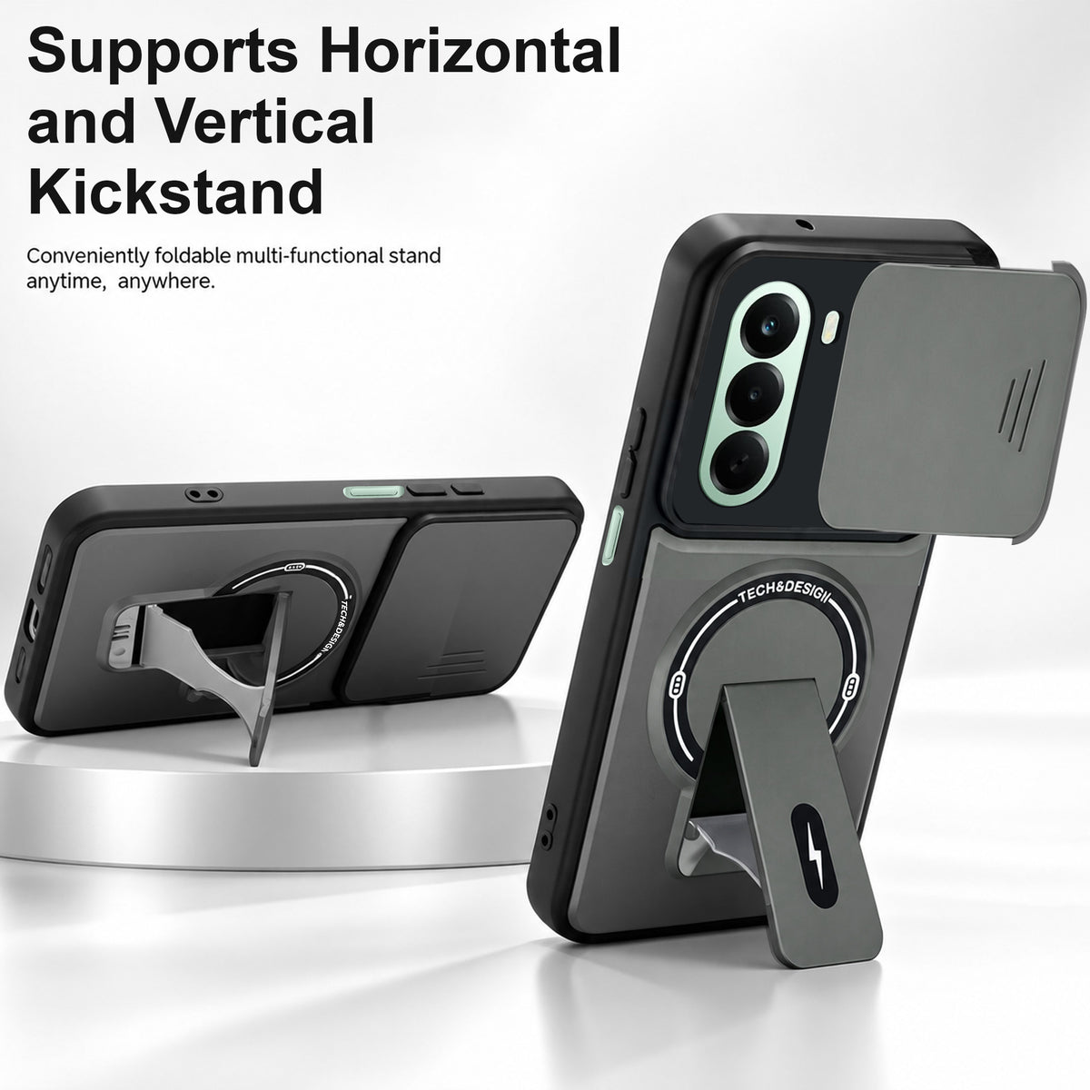 For OnePlus Nord CE 6 Lite Back Case Cover Metallic (Hybrid Armor Kickstand | Sliding Shutter Camera Protection | MagSafe Compatible)