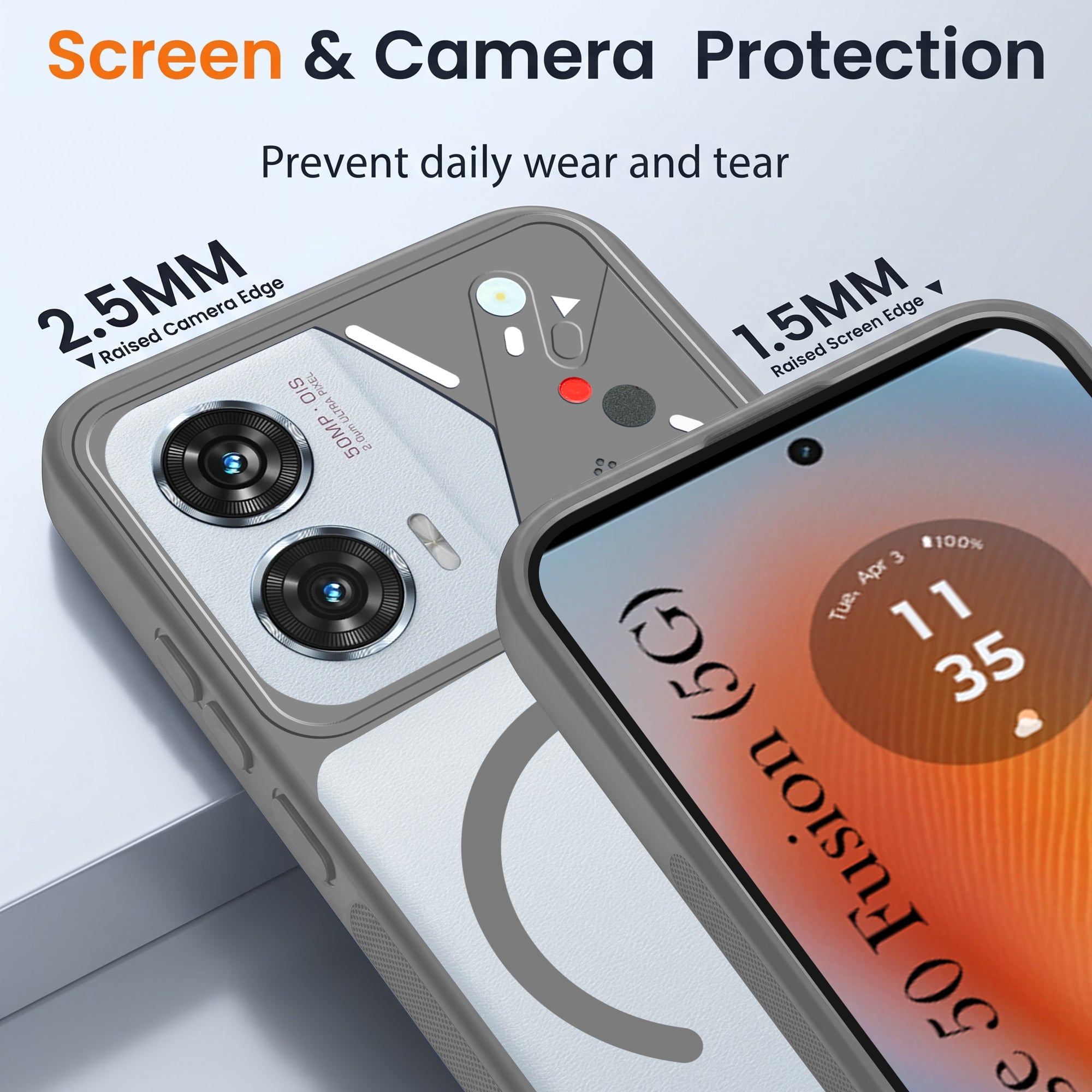 For Motorola Moto Edge 50 Fusion Back Cover Case Lifetime Anti-Yellow Clear (Camera Protection | Side Grip | Wireless MagSafe Compatible)