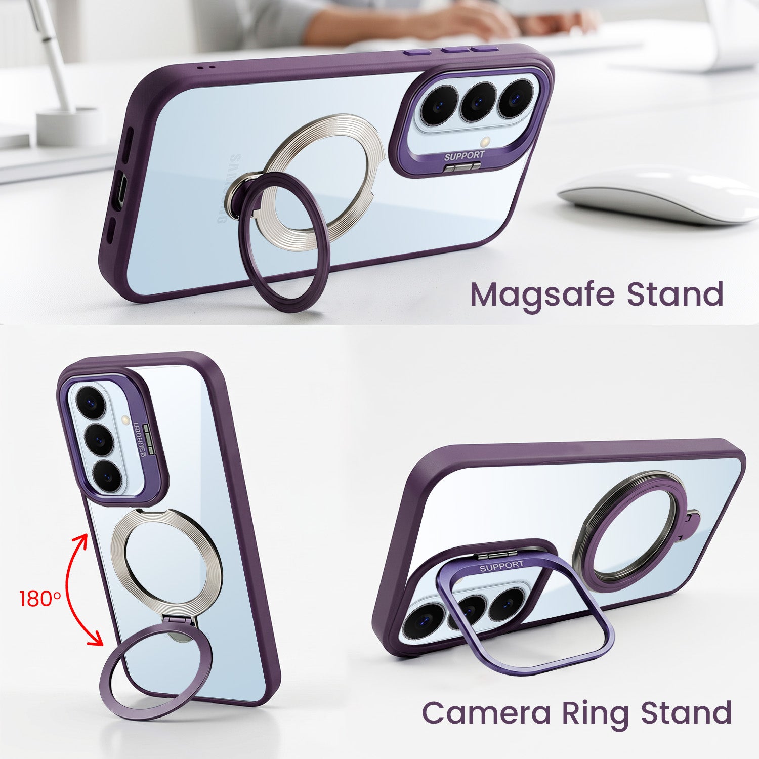 For Samsung Galaxy S26 5G Back Cover Case Crystal (Lifetime Anti Yellow | Magnetic Ring Stand | Camera Lens Protection | MagSafe Compatible)