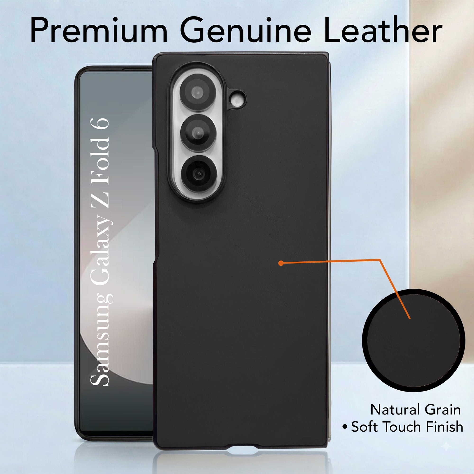 For Samsung Galaxy Z Fold 6 5G Premium Cover Case (Soft Leather Touch | Interior Protective Cloth | Slim 360* Protection)