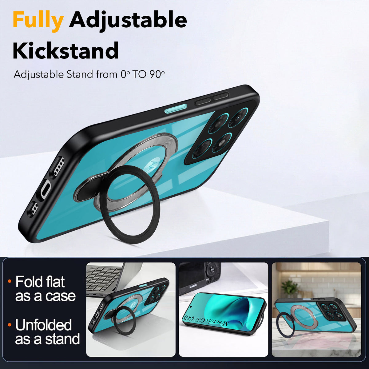 For Motorola Moto G37 Back Cover Case (Kick Stand Ring Holder | Life time Anti Yellow | Camera Protection)
