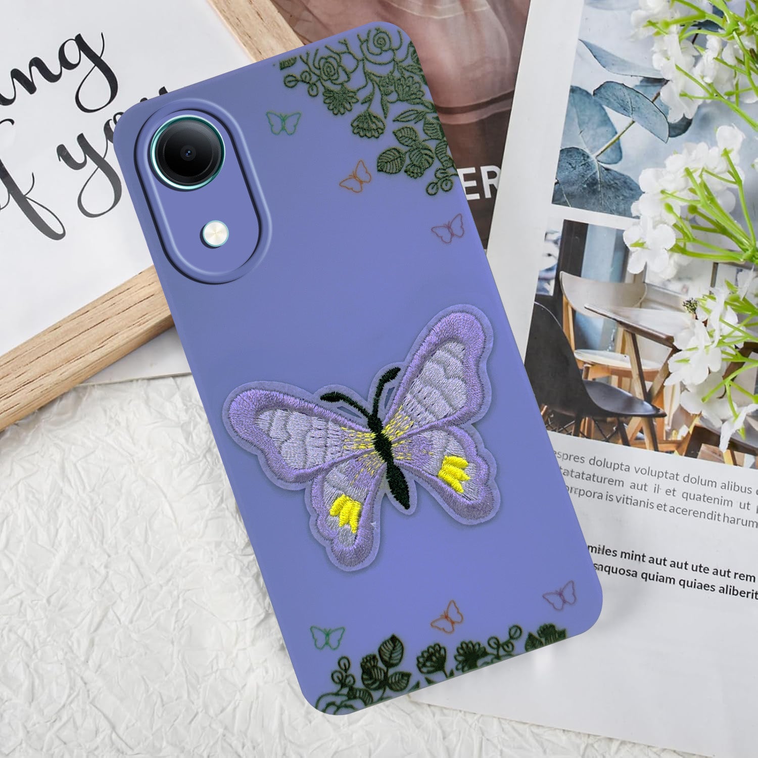 For Vivo T5e 5G Back Cover Case (Soft Butterfly Embroidery | Women Teen Girls | Camera Protection| Matte Silicone)
