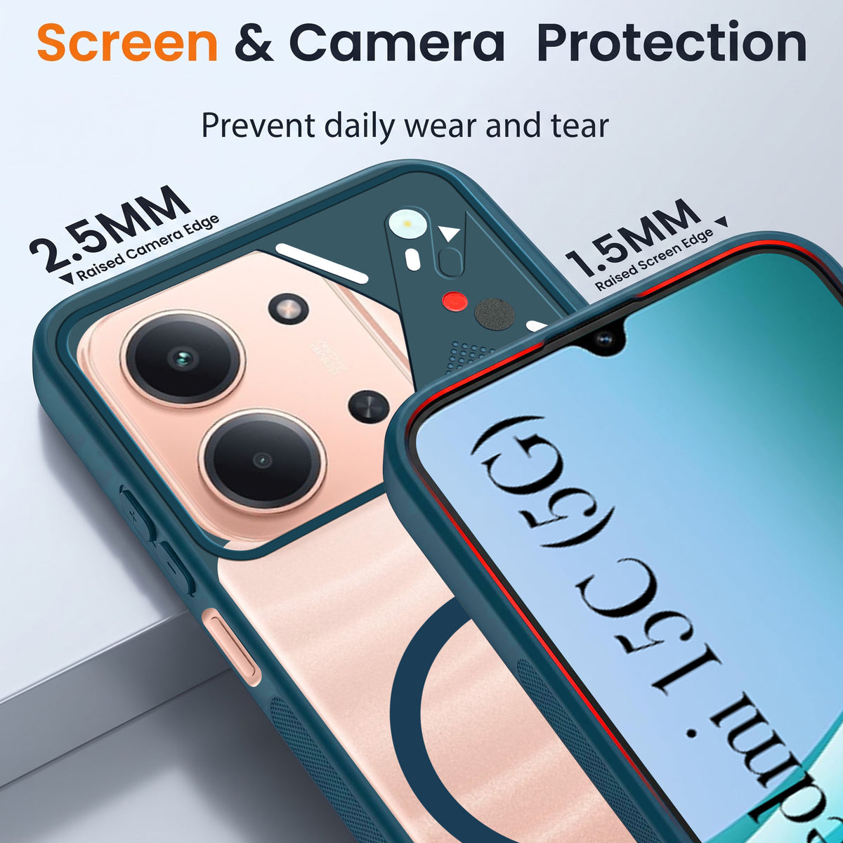 For Redmi 15C Back Cover Case Lifetime Anti-Yellow Clear (Camera Protection | Side Grip | Wireless MagSafe Compatible)