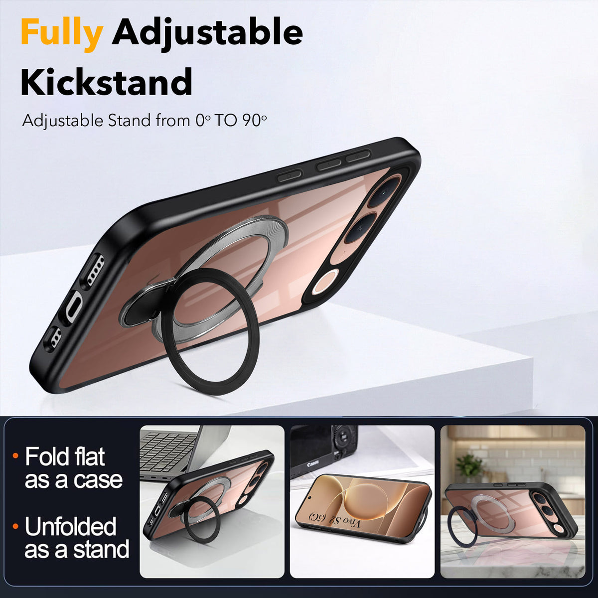 For Vivo S2 5G Back Cover Case (Kick Stand Ring Holder | Life time Anti Yellow | Camera Protection)