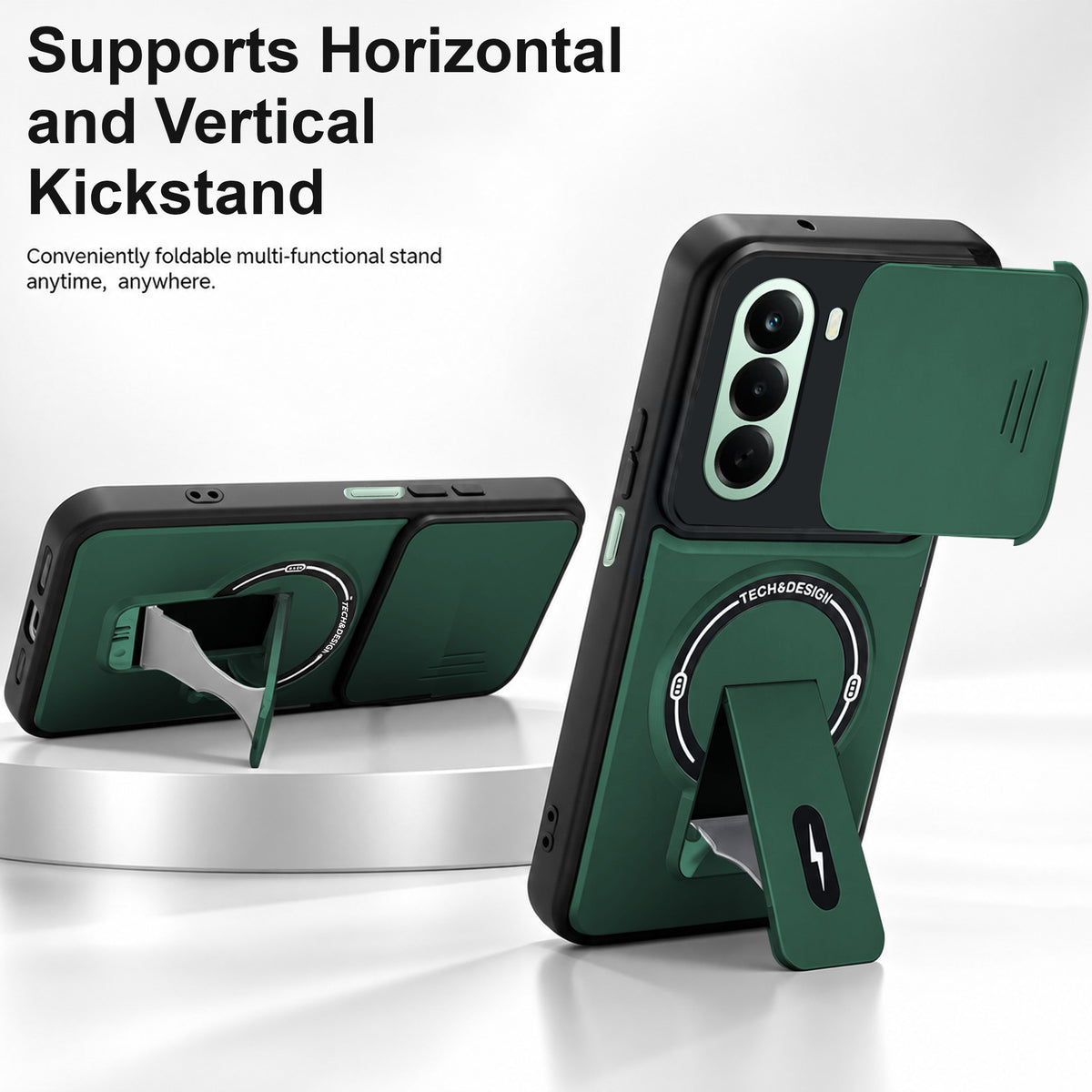 For OnePlus Nord CE 6 Lite Back Case Cover Metallic (Hybrid Armor Kickstand | Sliding Shutter Camera Protection | MagSafe Compatible)