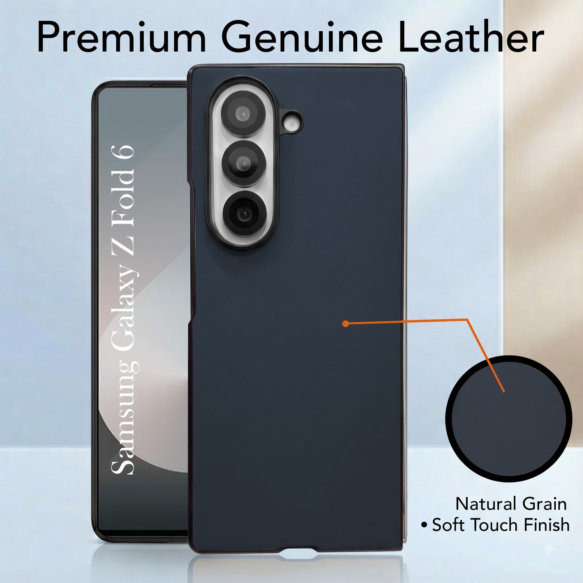 For Samsung Galaxy Z Fold 6 5G Premium Cover Case (Soft Leather Touch | Interior Protective Cloth | Slim 360* Protection)