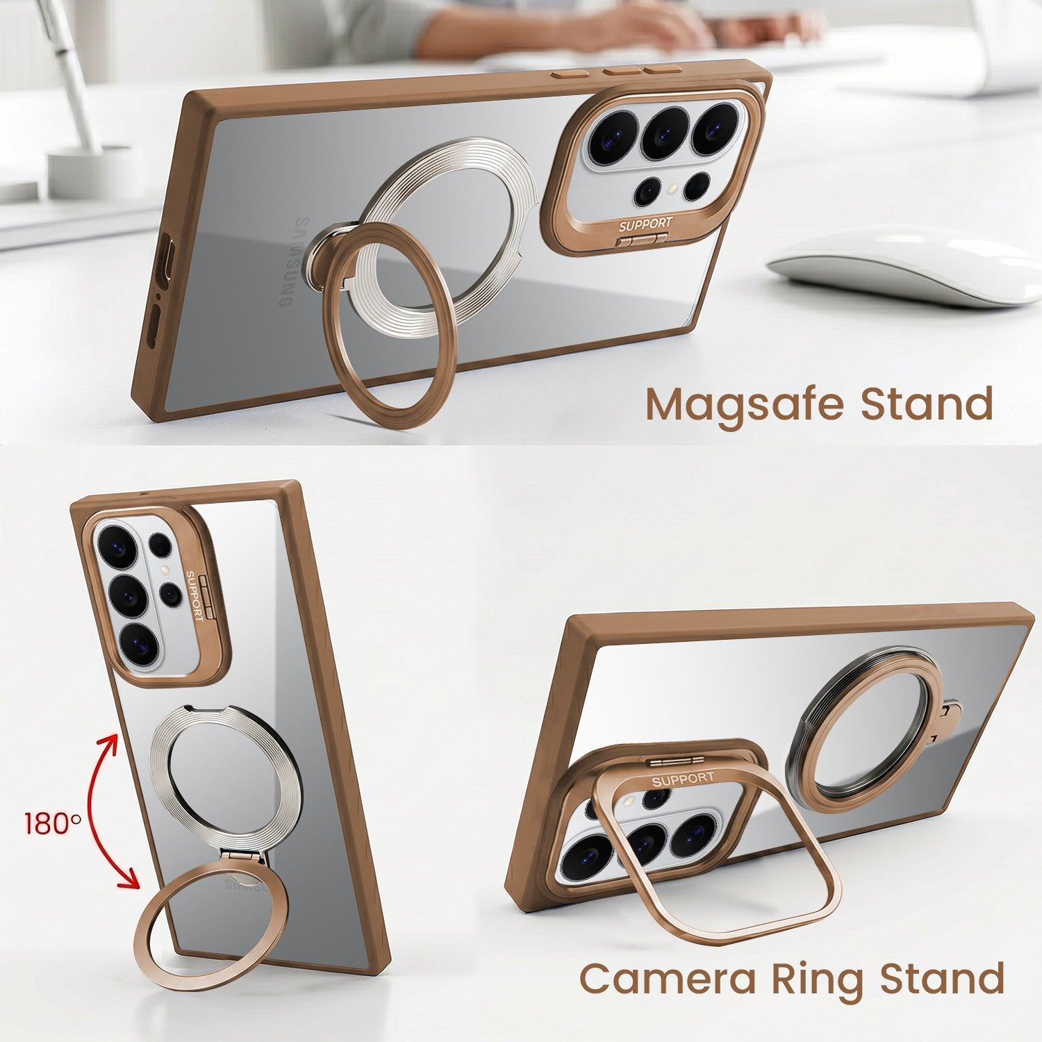 For Samsung Galaxy S26 Ultra Back Cover Case Crystal (Lifetime Anti Yellow | Magnetic Ring Stand | Camera Lens Protection | MagSafe Compatible)