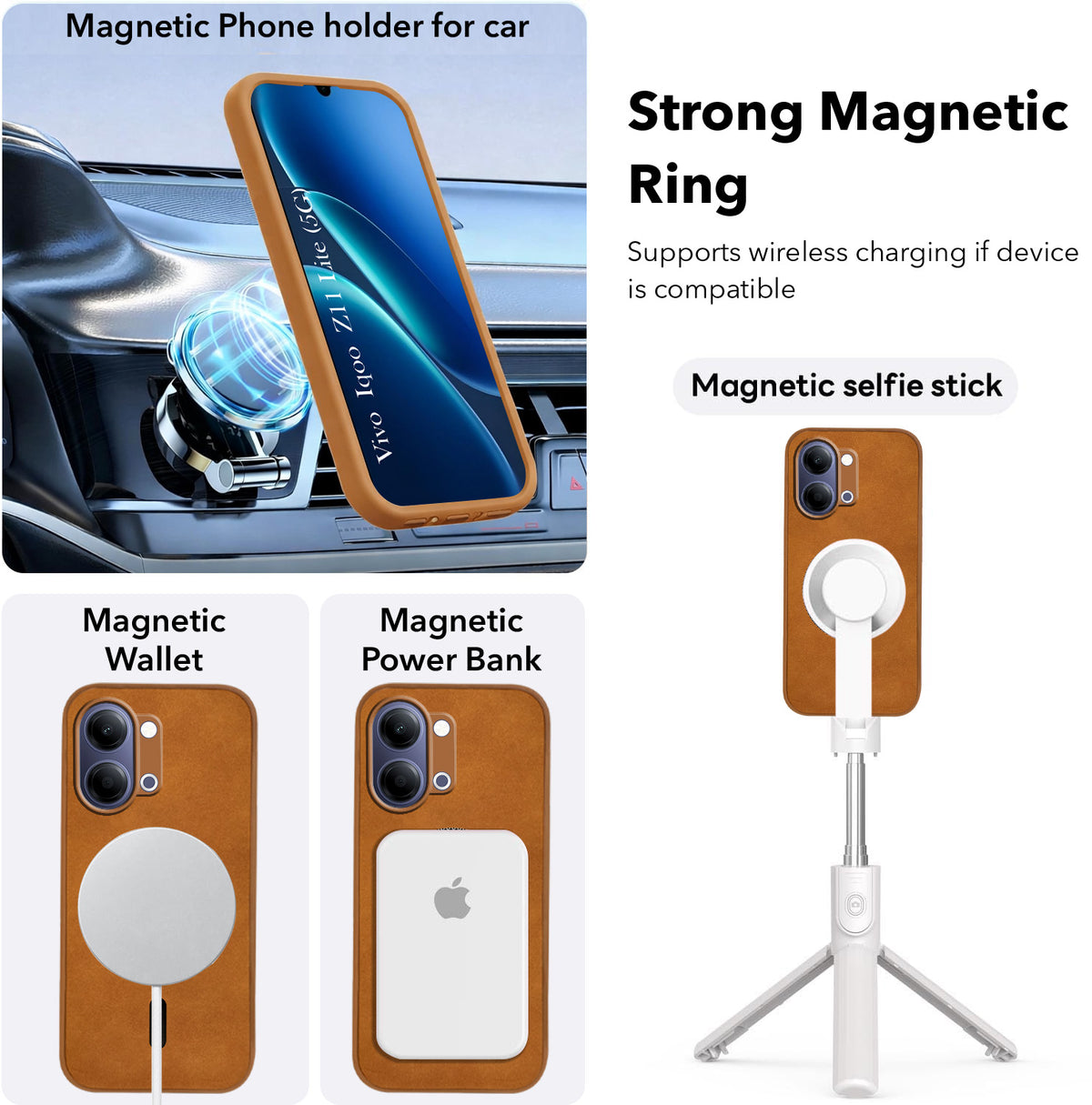 For Vivo iQOO Z11 Lite Back Cover Case Leather Finish (MagSafe Compatible Wireless Charging | Soft Touch | Camera Bump Protection)