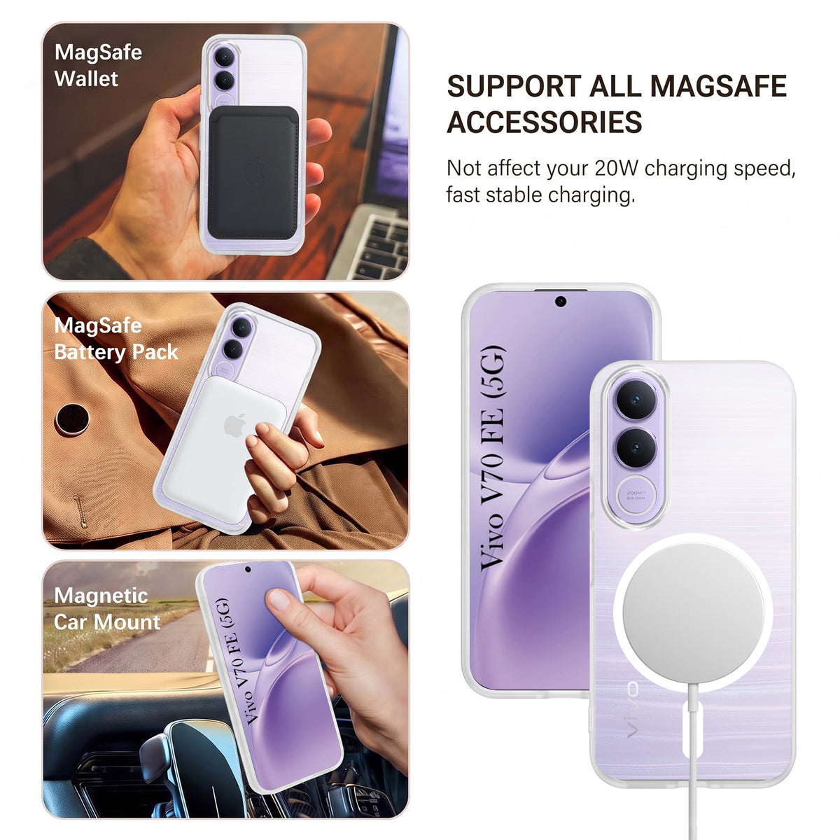 For Vivo V70 FE 5G Matte Finish Back Case Cover (MagSafe Compatible | Translucent Soft Touch | Slim and Unbreakable)