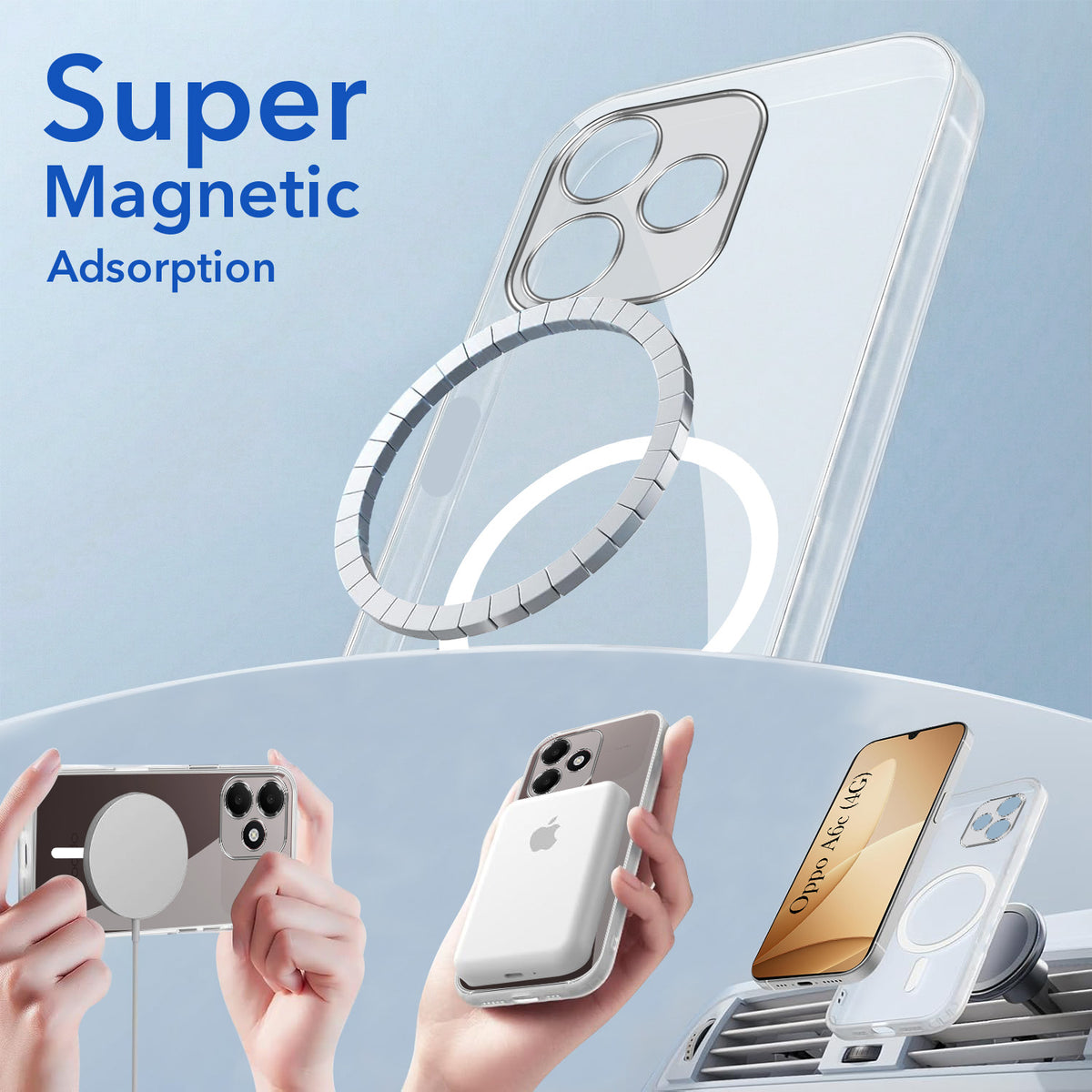 For Oppo A6c 4G Back Cover Case Lifetime Anti-Yellow MagSafe Compatible Clear (Sleek Hard Crystal | Shockproof and Camera Protection)