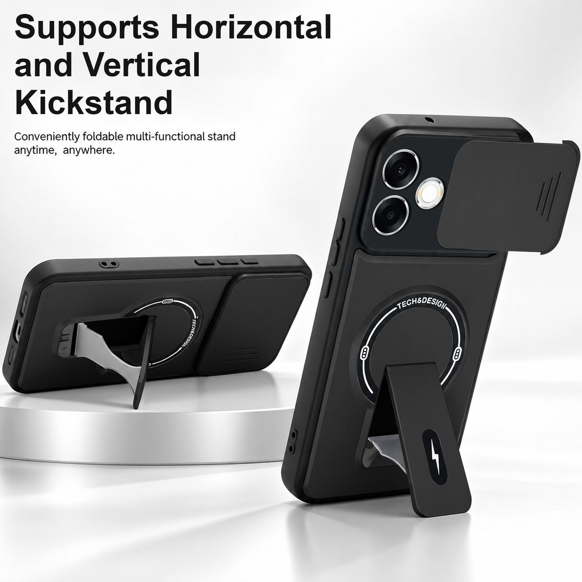 For Oppo F33 Pro 5G Back Case Cover Metallic (Hybrid Armor Kickstand | Sliding Shutter Camera Protection | MagSafe Compatible)