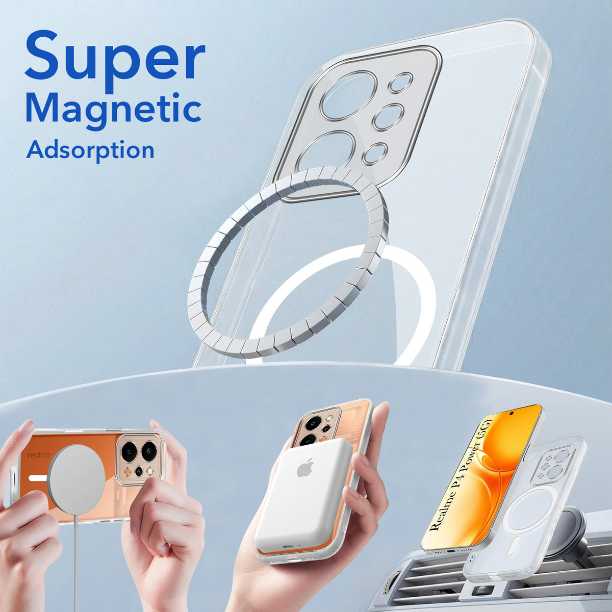 For Realme P4 Power 5G | Realme Narzo Power Back Cover Shockproof Crystal-Clear (Magsafe Wireless Support | Drop & Camera Protection | Hard Polycarbonate)