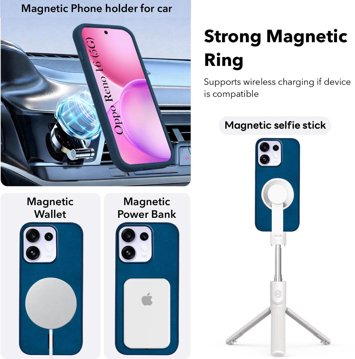 For Oppo Reno 16 Back Cover Case Leather Finish (MagSafe Compatible Wireless Charging | Soft Touch | Camera Bump Protection)