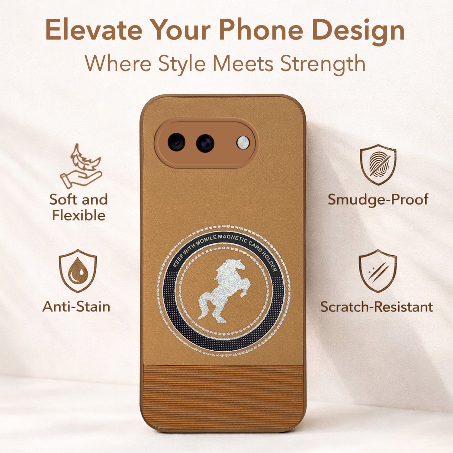 For Google Pixel 10a Back Cover Case PU Leather Finish (Professional Minimalist Texture | MagSafe Compatile | Camera Protection | Sleek Sober Formal)