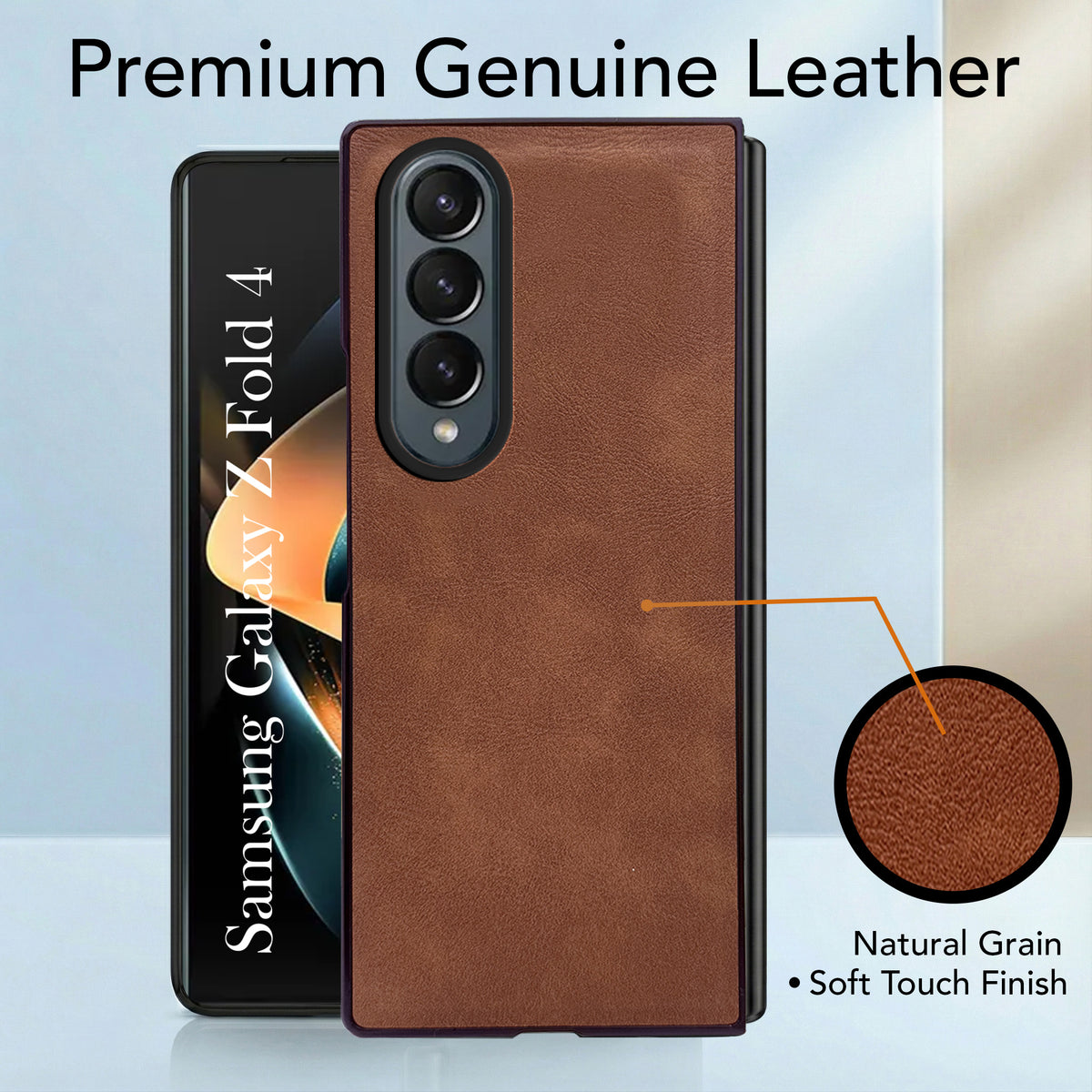 For Samsung Galaxy Z Fold 4 5G Back Case Cover Premium Genuine Leather (Integrated Front Screen Protector | Inside Microfiber Cloth)