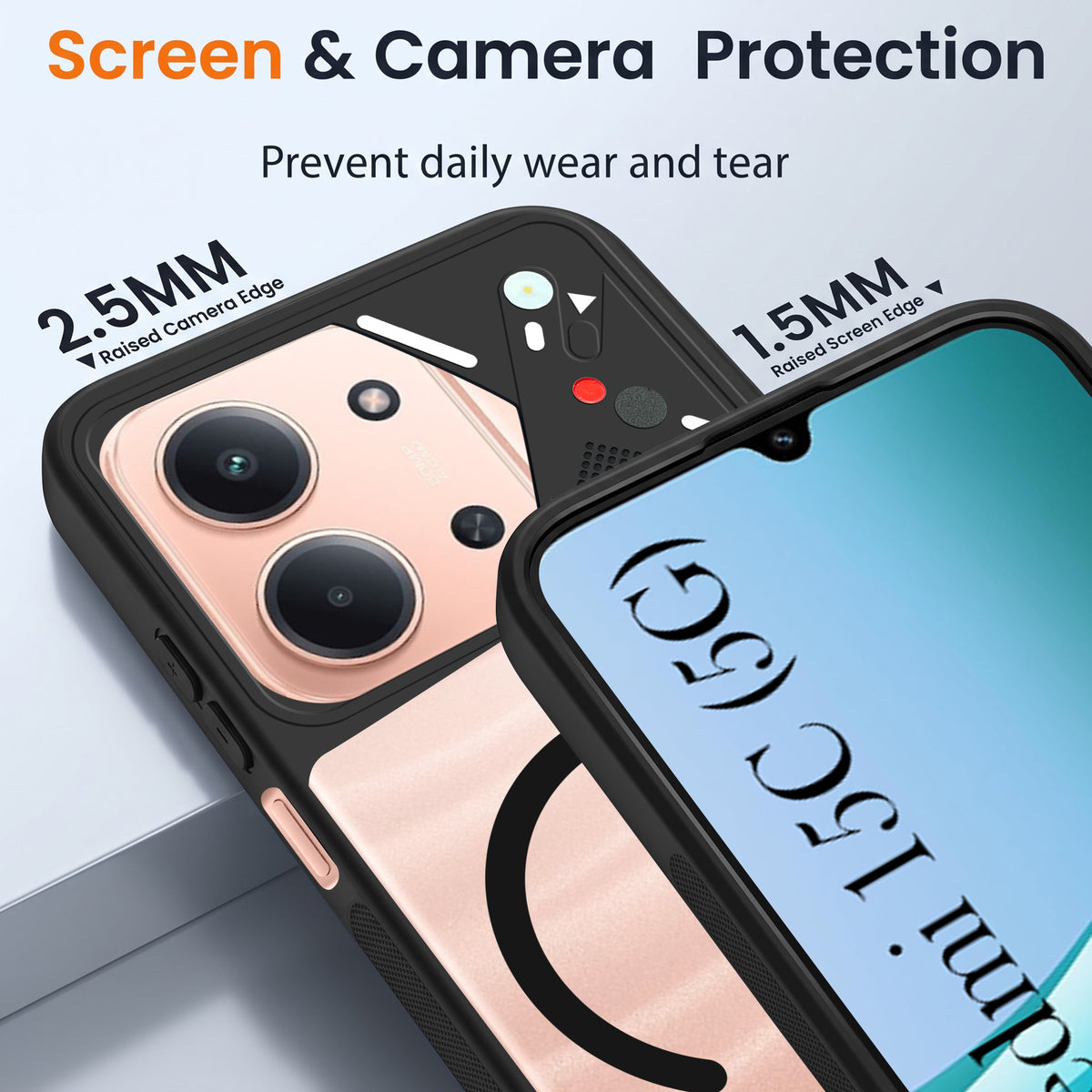 For Redmi 15C Back Cover Case Lifetime Anti-Yellow Clear (Camera Protection | Side Grip | Wireless MagSafe Compatible)