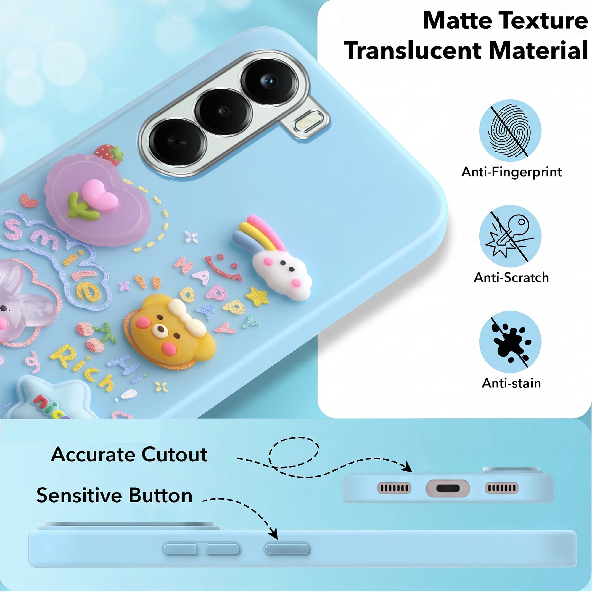 For OnePlus Nord CE 6 Lite Back Cover Case (3D Cute Cartoons | Hard Back Side Soft | Matte Premium Finish | HD Printing)
