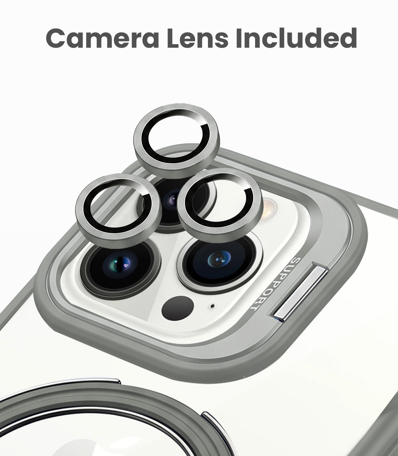 For Apple iPhone 13 Pro Max Back Cover Case Crystal (Lifetime Anti Yellow | Magnetic Ring Stand | Camera Lens Protection | MagSafe Compatible)
