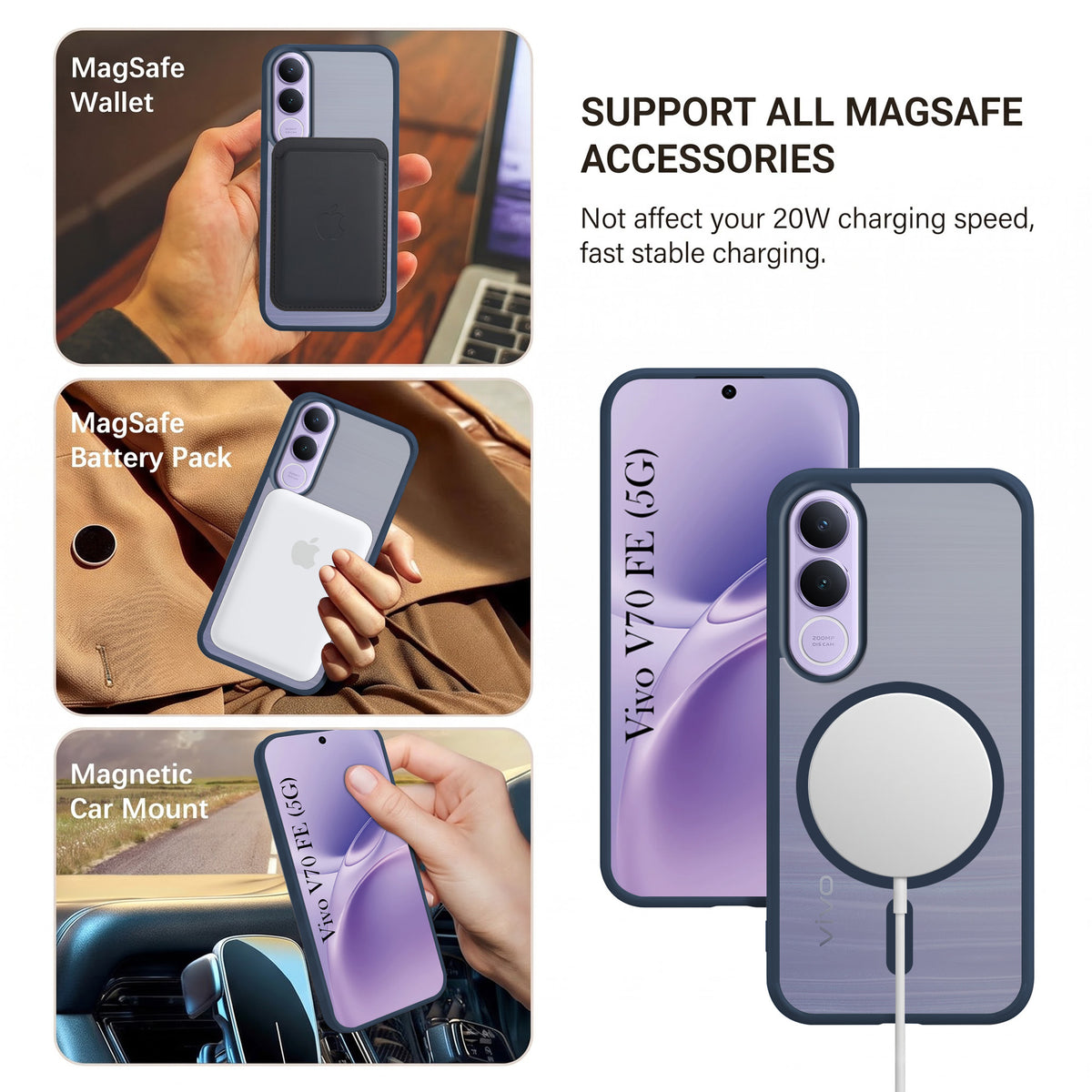 For Vivo V70 FE 5G Matte Finish Back Case Cover (MagSafe Compatible | Translucent Soft Touch | Slim and Unbreakable)
