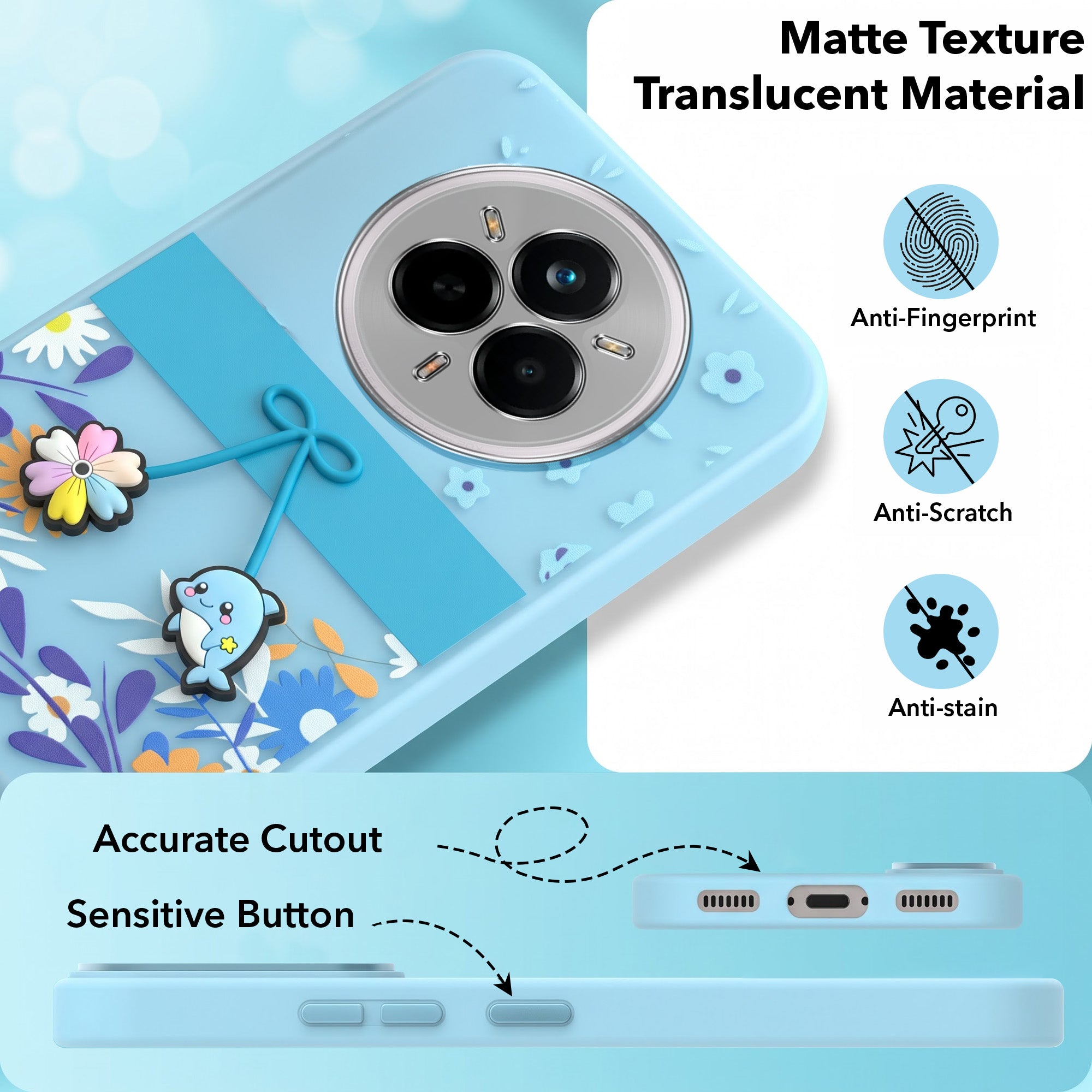 For Realme 14 Pro Back Cover Case (3D Cute Cartoons | Hard Back Side Soft | Matte Premium Finish | HD Printing)