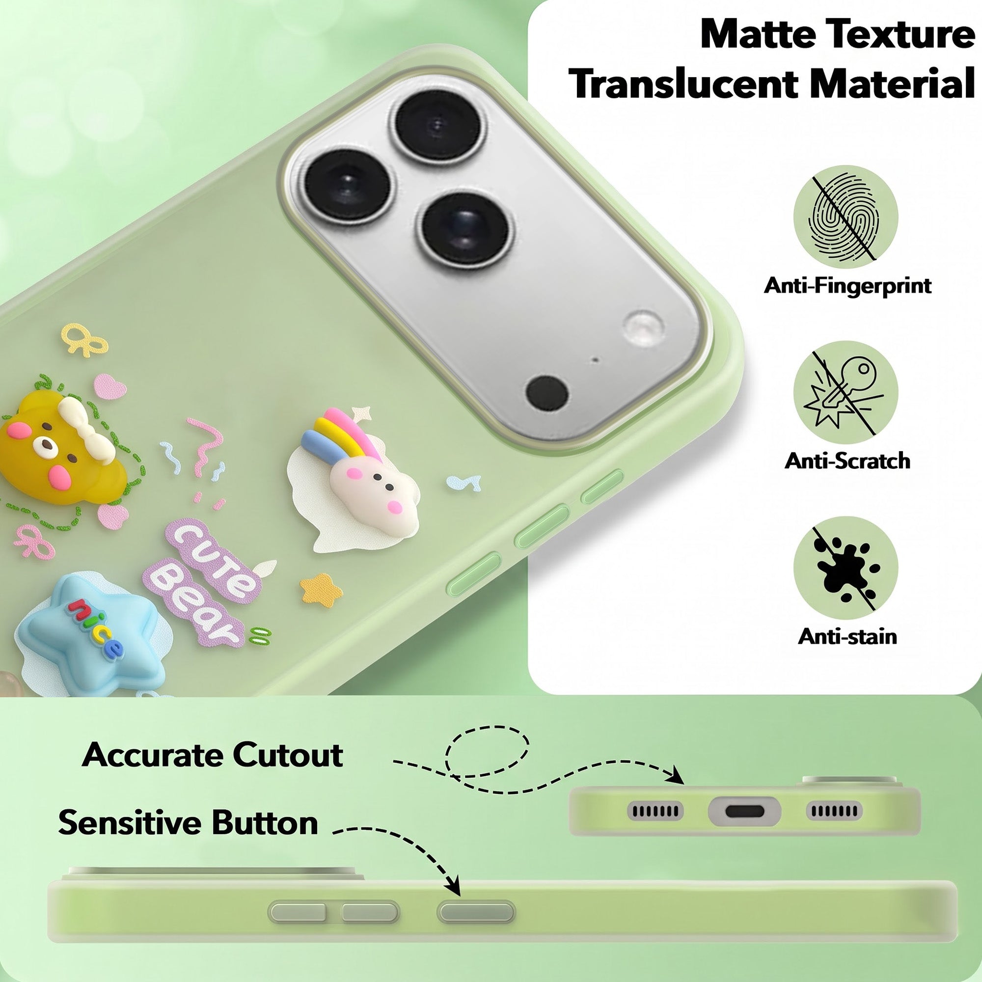 For Apple iPhone 17 Pro Back Cover Case (3D Cute Cartoons | Hard Back Side Soft | Matte Premium Finish | HD Printing)