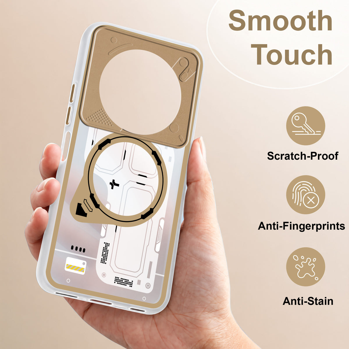 For Poco C75 | Poco M7 Metallic Back Cover Case (Metallic Camera Protection & Buttons | Translucent Milky Shade | Hard Polycarbonate)
