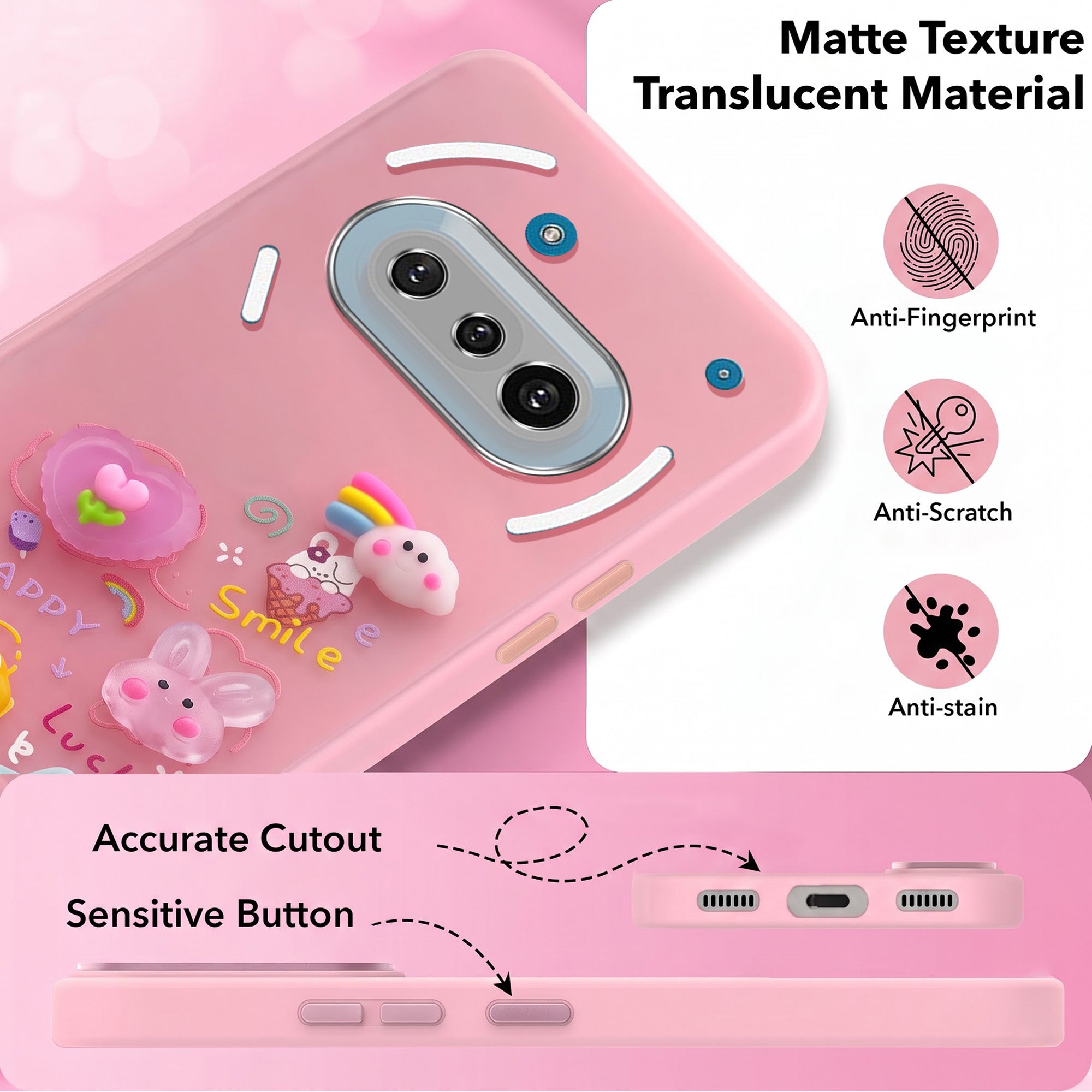For Nothing Phone 3A 5G Back Cover Case (3D Cute Cartoons | Hard Back Side Soft | Matte Premium Finish | HD Printing)