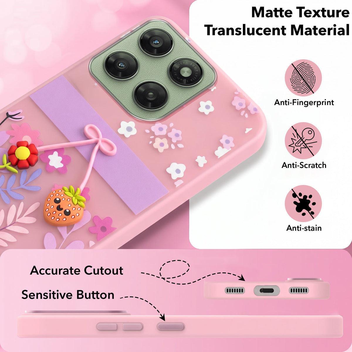 For Motorola Moto G77 Power Back Cover Case (3D Cute Cartoons | Hard Back Side Soft | Matte Premium Finish | HD Printing)