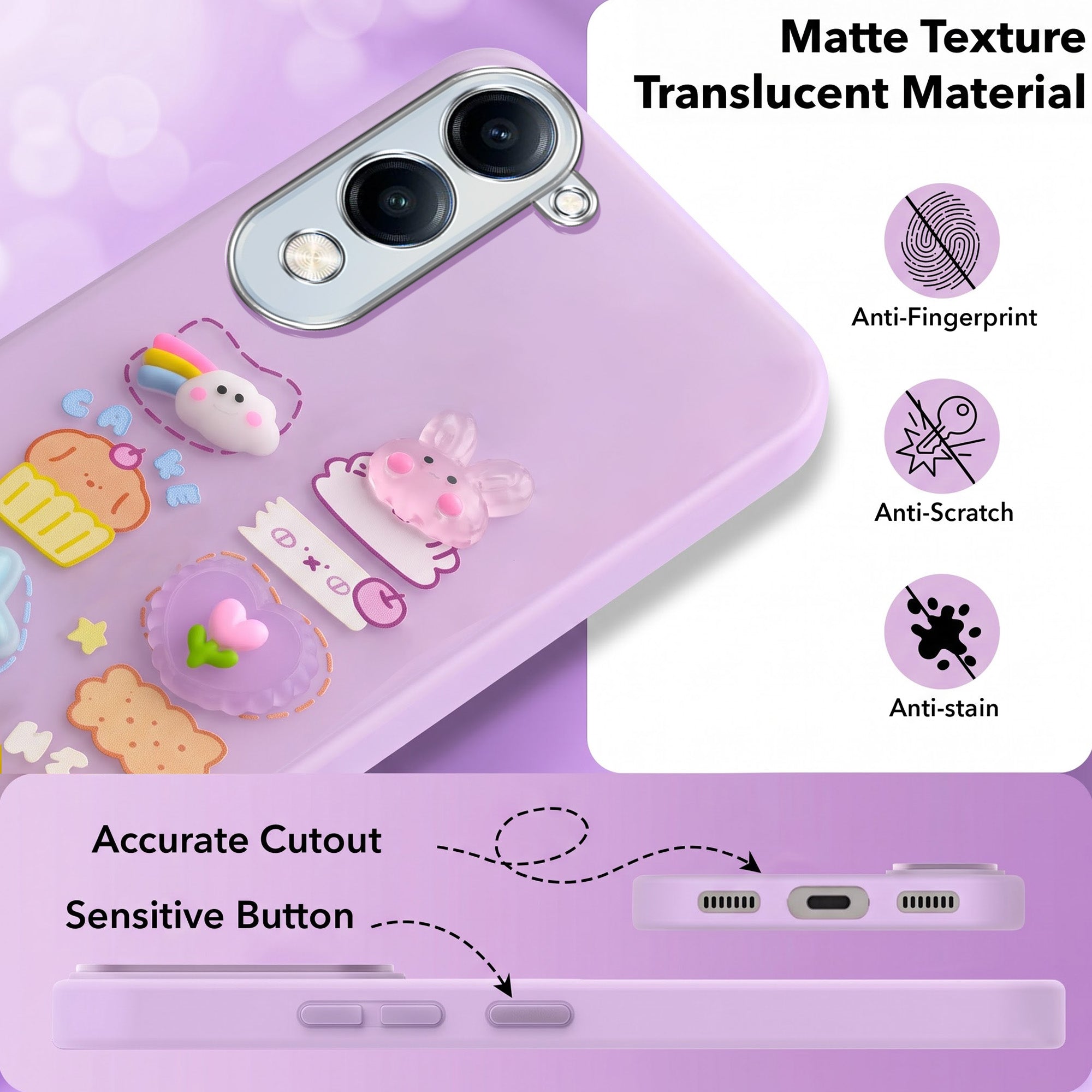 For Vivo Y19 | Vivo Y19e | Vivo T4 Lite Back Cover Case (3D Cute Cartoons | Hard Back Side Soft | Matte Premium Finish | HD Printing)