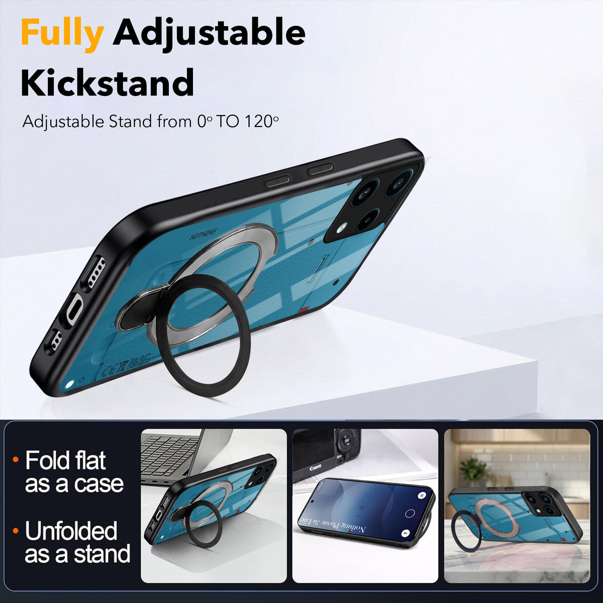 For Nothing Phone 3A Lite Back Cover Case (Kick Stand Ring Holder | Life time Anti Yellow | Camera Protection)