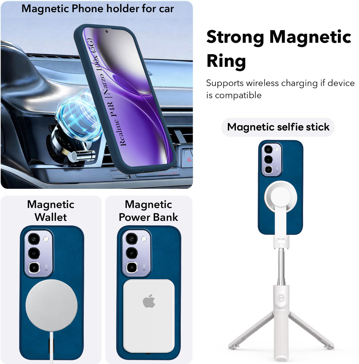 For Realme P4R 5G | Realme Narzo 100X 5G Back Cover Case Leather Finish (MagSafe Compatible Wireless Charging | Soft Touch | Camera Bump Protection)