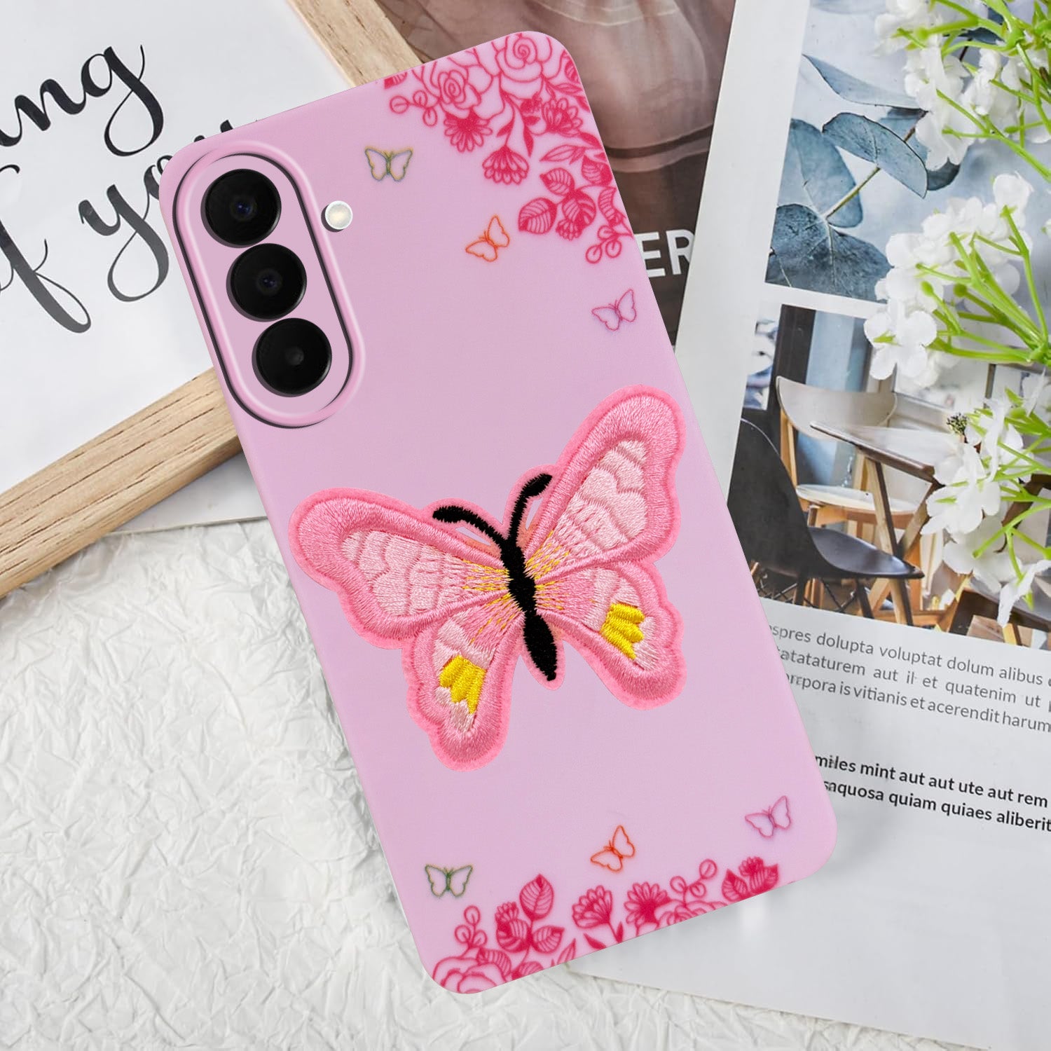 For Samsung Galaxy A27 5G | Samsung Galaxy M47 5G Back Cover Case (Soft Butterfly Embroidery | Women Teen Girls | Camera Protection| Matte Silicone)