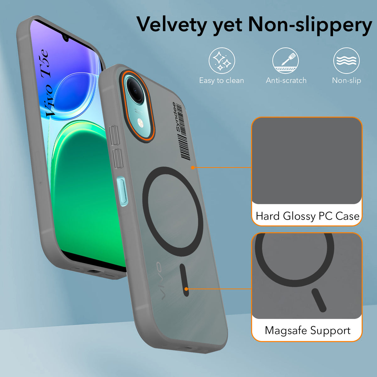 For Vivo T5e 4G Back Cover Case (Soft Touch | Camera Bump Protection | MagSafe Compatible | Matte Finish)
