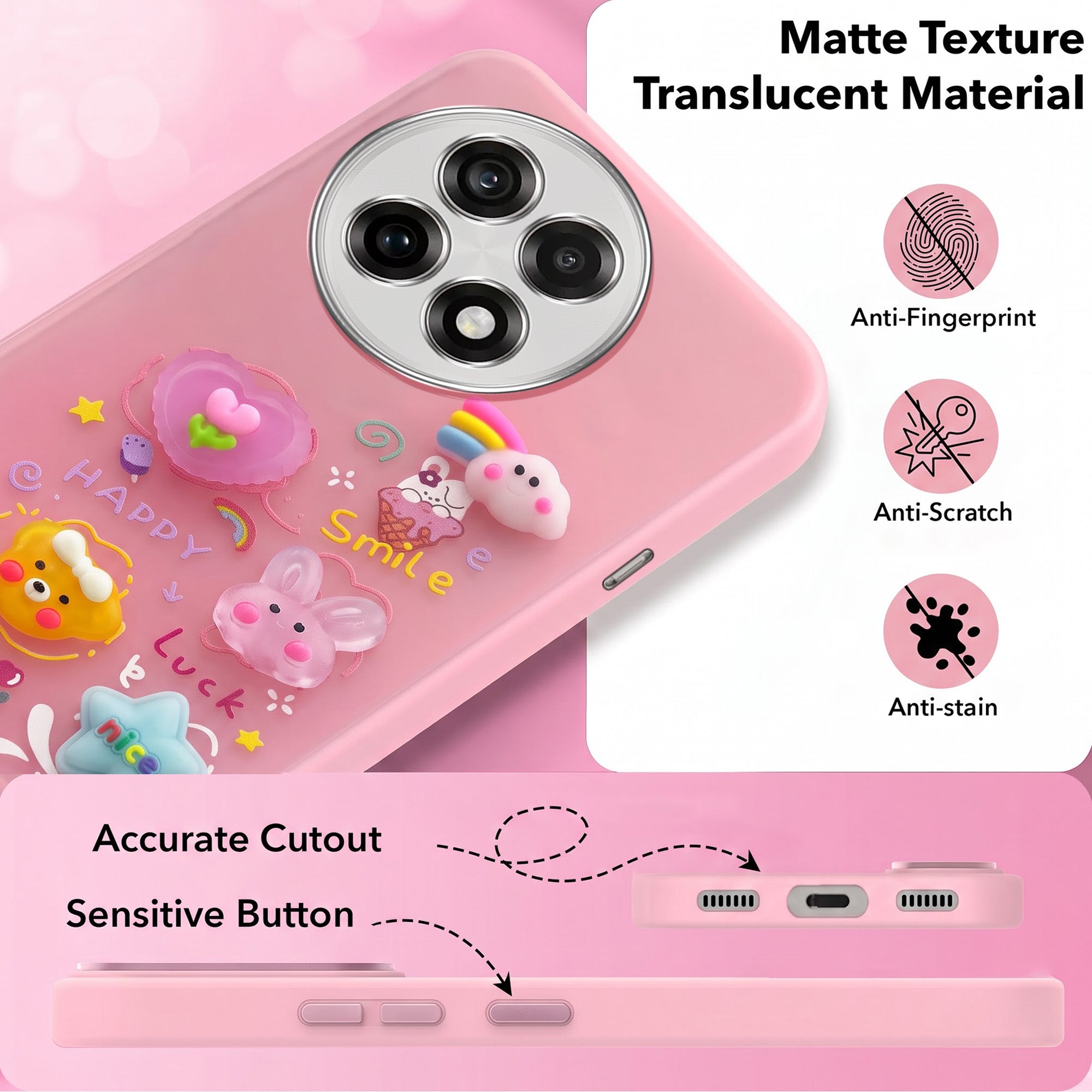 For OnePlus 13R Back Cover Case (3D Cute Cartoons | Hard Back Side Soft | Matte Premium Finish | HD Printing)