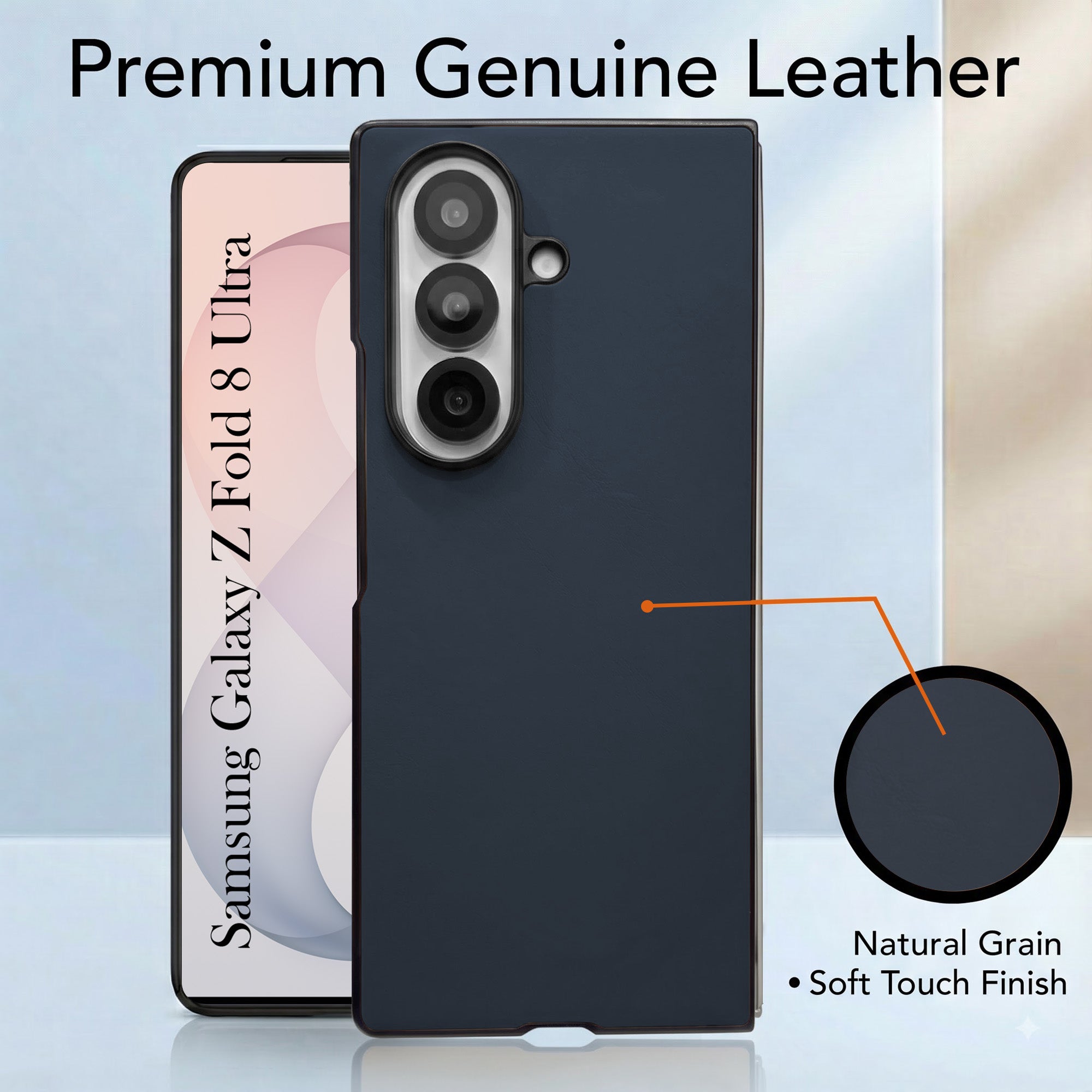For Samsung Galaxy Z Fold 8 Ultra Premium Cover Case (Soft Leater Touch | Interior Protective Cloth | Slim 360* Protection)