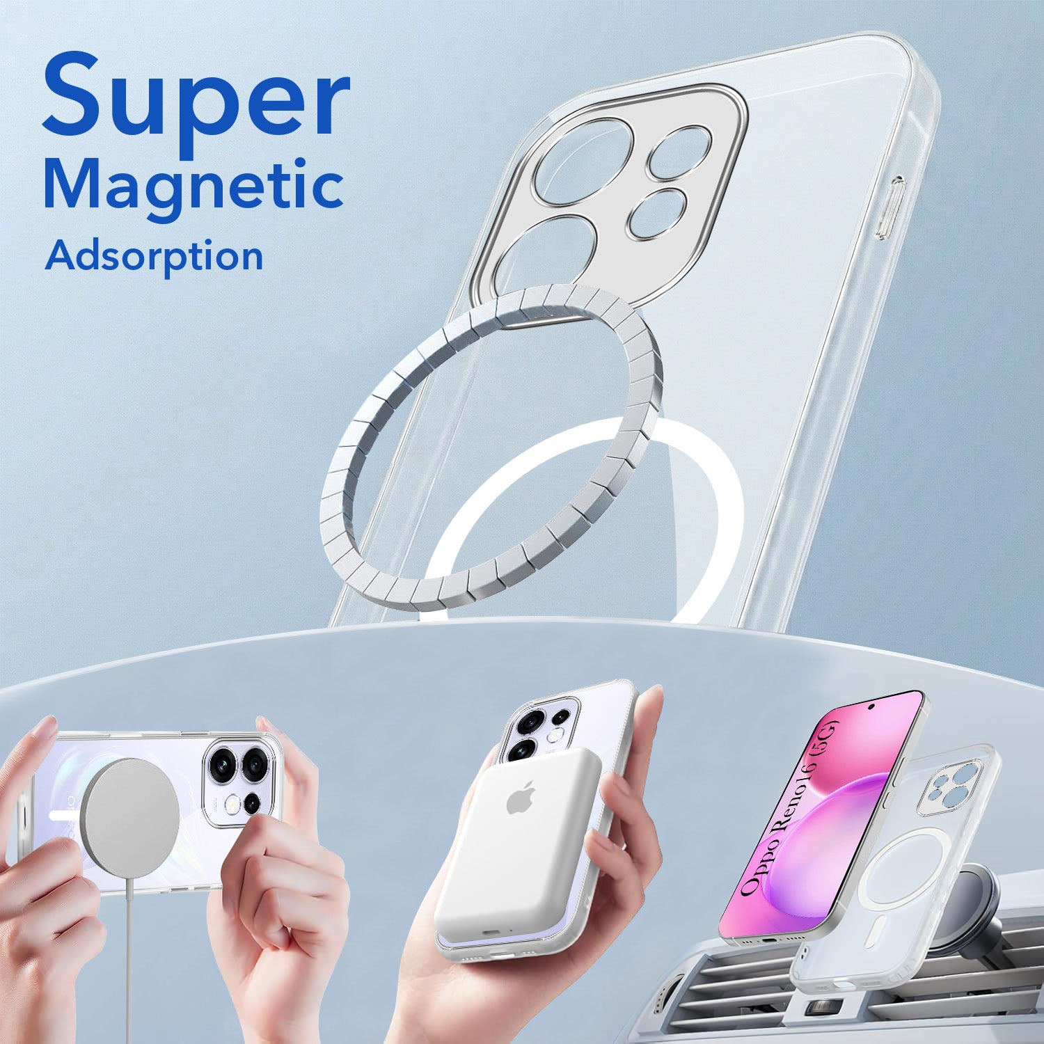 For Oppo Reno 16 Back Cover Case Lifetime Anti-Yellow MagSafe Compatible Clear (Sleek Hard Crystal | Shockproof and Camera Protection)