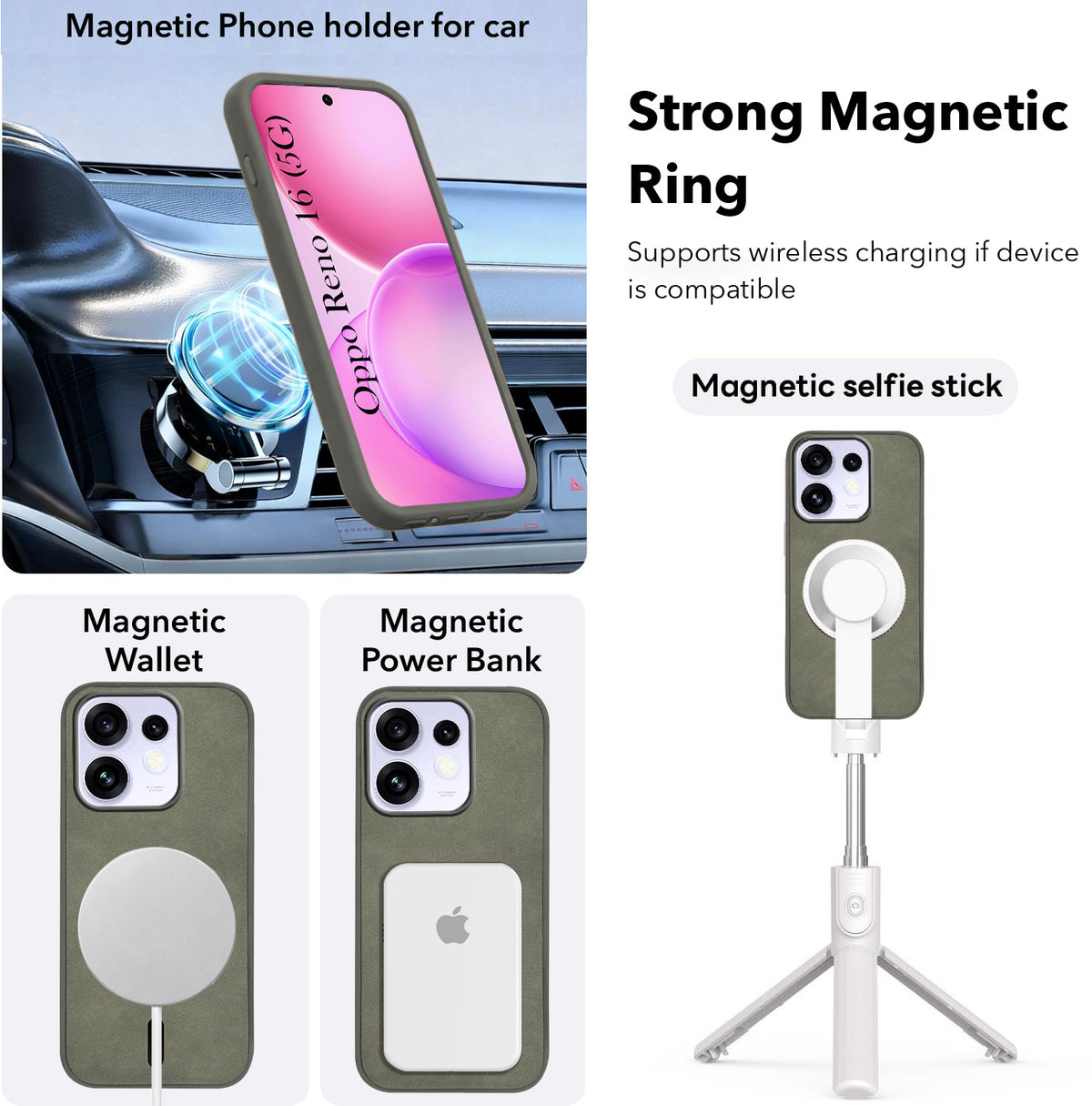 For Oppo Reno 16 Back Cover Case Leather Finish (MagSafe Compatible Wireless Charging | Soft Touch | Camera Bump Protection)